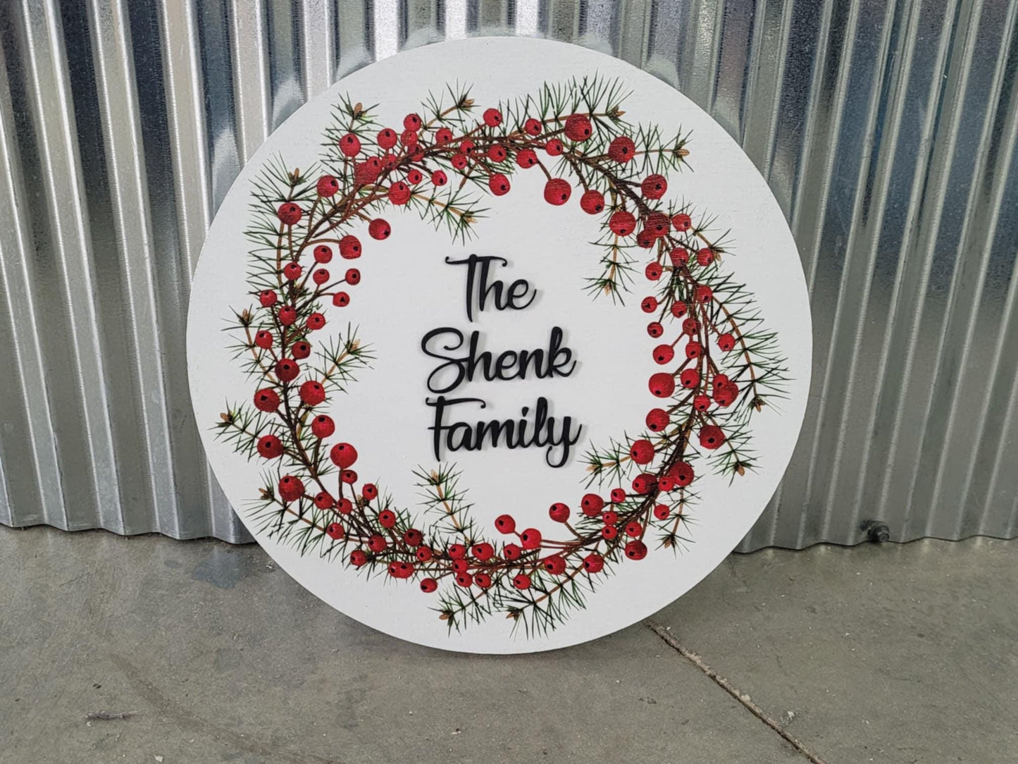 Handmade Custom Wood Sign Your Logo Personalized Hanging Raised Letters Round Printed Image Family Name Berry Christmas Holiday Seasonal