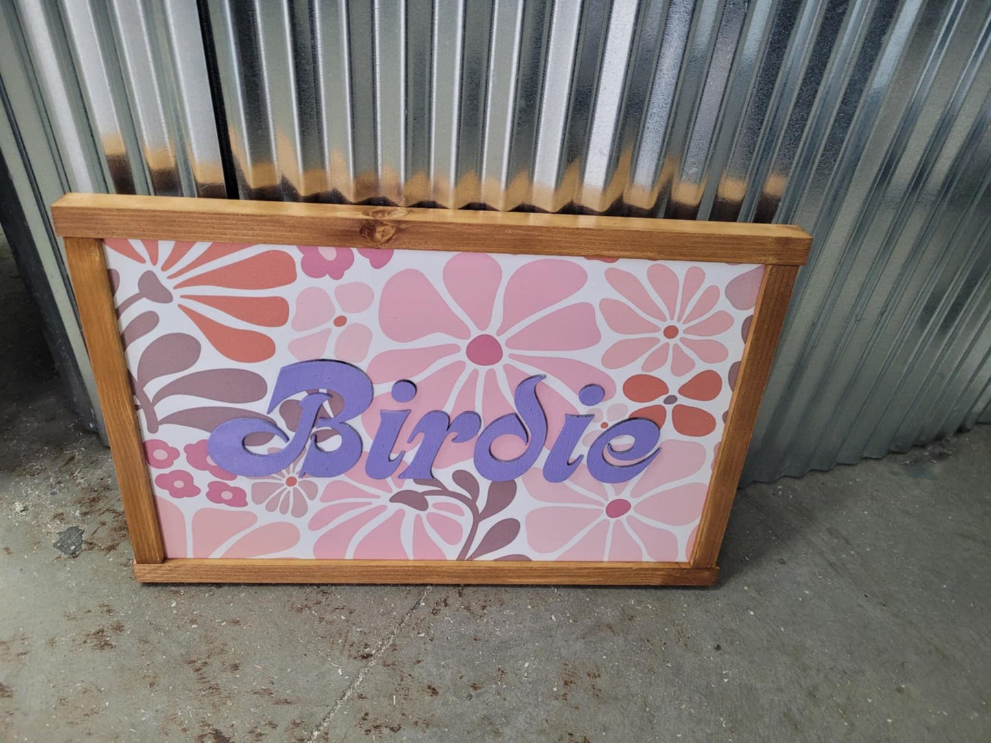Name Boho Retro Flower Wood Sign Raised Text Large Printed Bedroom Hanging Pink Purple Decor Nursery Playroom Girl Toddler Baby