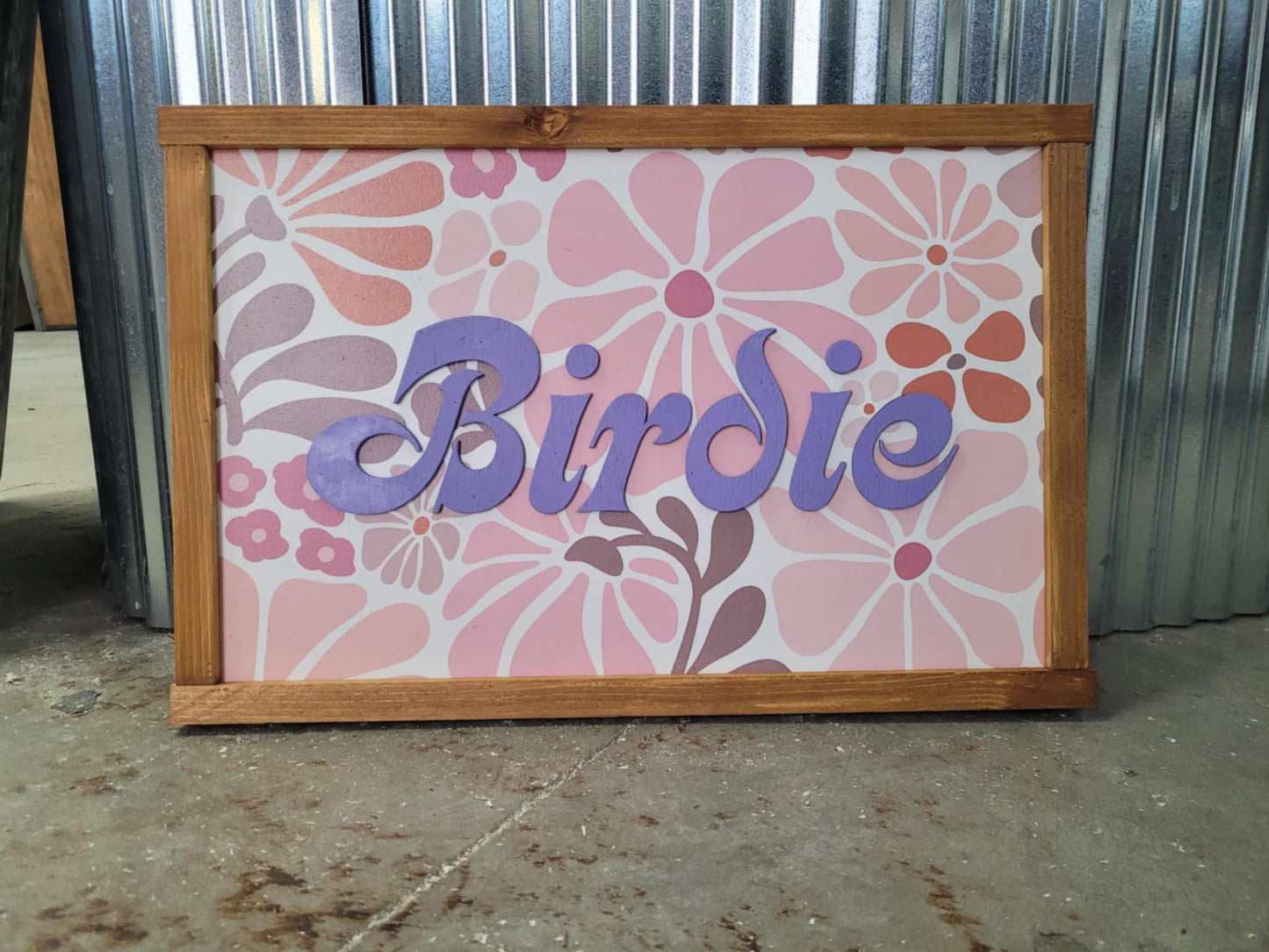 Name Boho Retro Flower Wood Sign Raised Text Large Printed Bedroom Hanging Pink Purple Decor Nursery Playroom Girl Toddler Baby