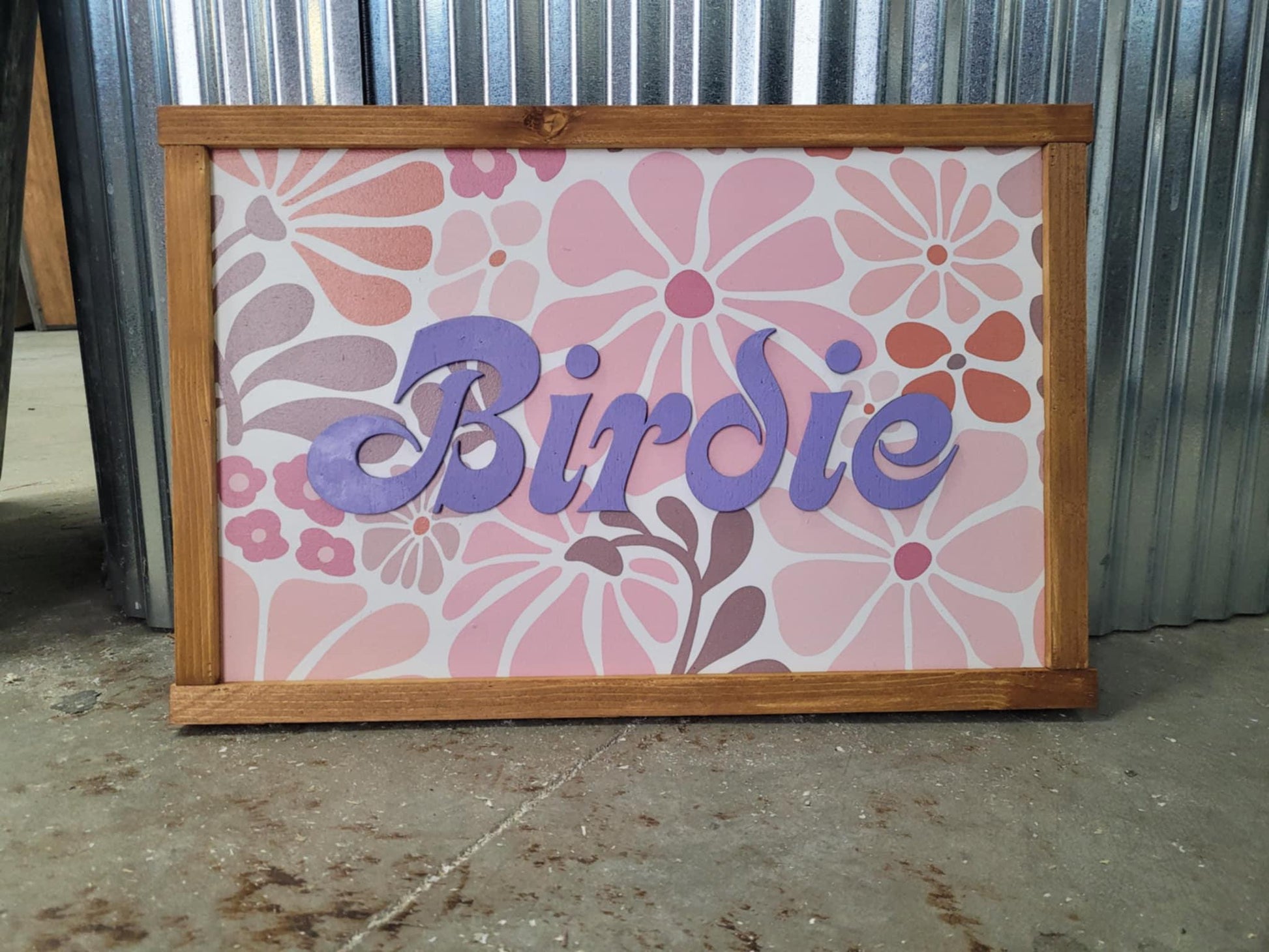 Name Boho Retro Flower Wood Sign Raised Text Large Printed Bedroom Hanging Pink Purple Decor Nursery Playroom Girl Toddler Baby