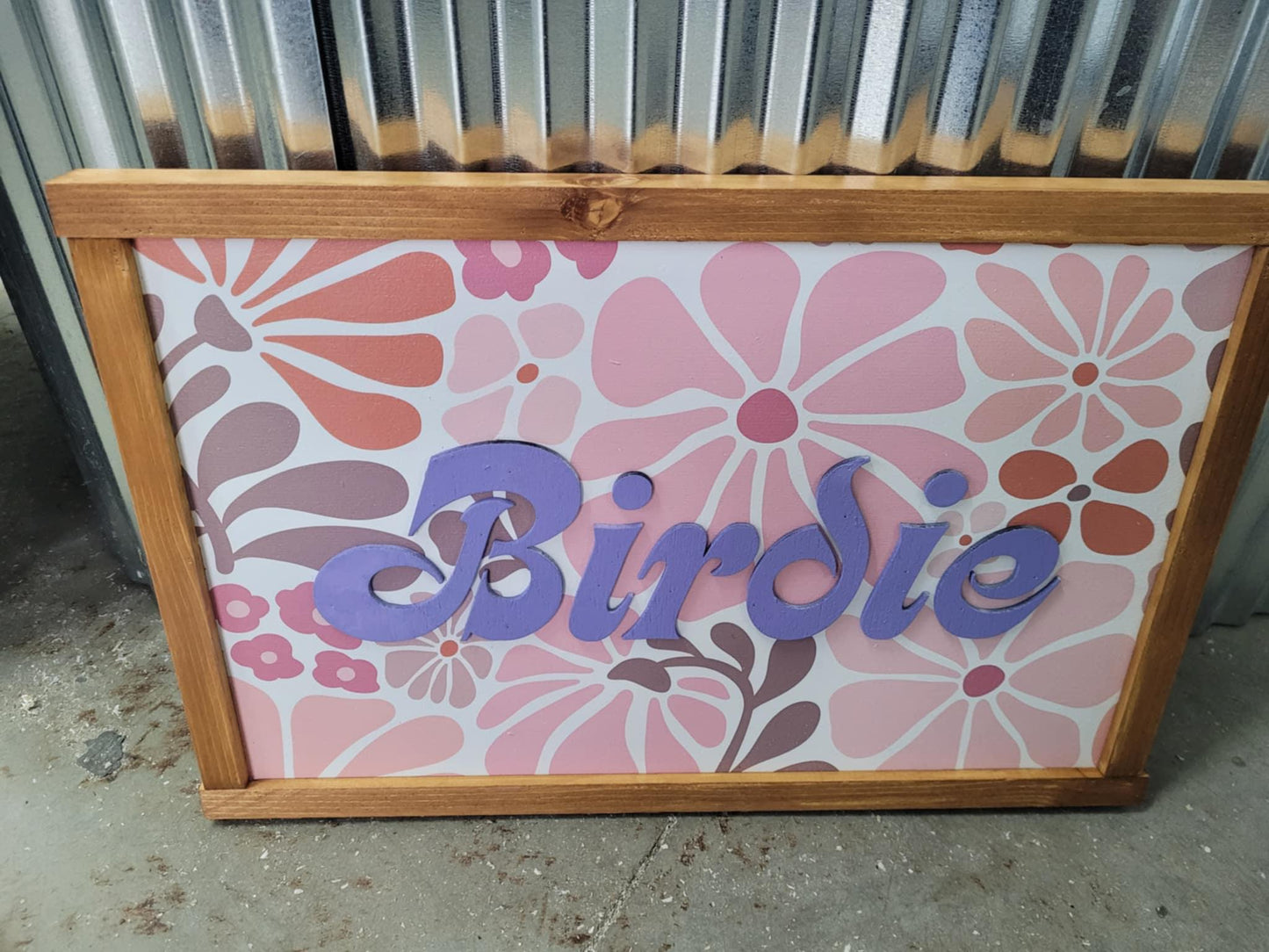 Name Boho Retro Flower Wood Sign Raised Text Large Printed Bedroom Hanging Pink Purple Decor Nursery Playroom Girl Toddler Baby