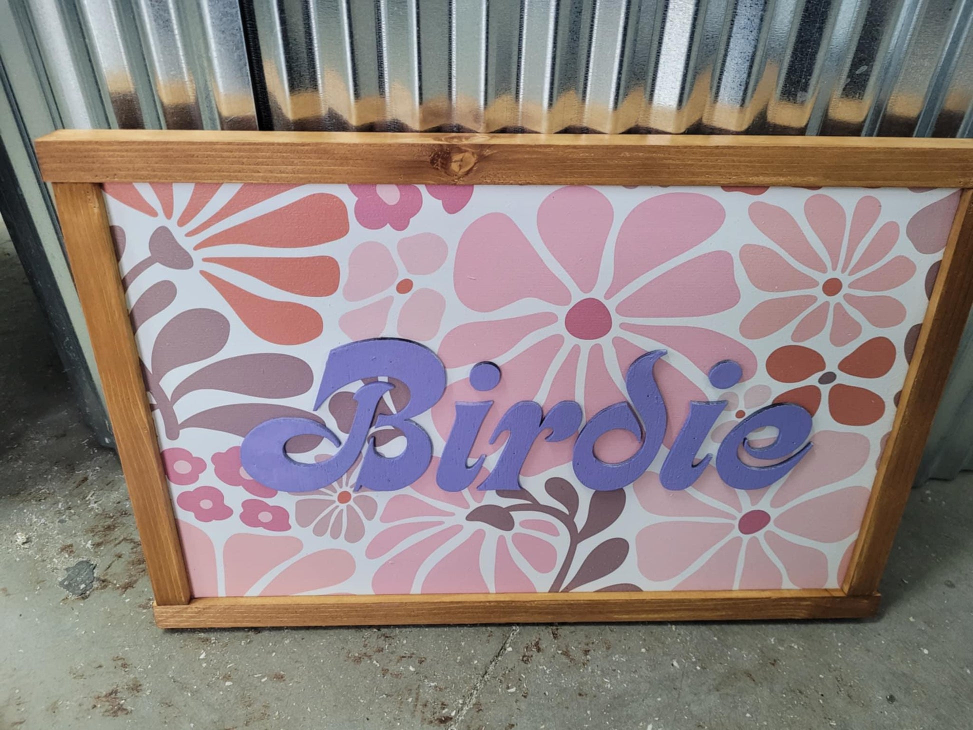 Name Boho Retro Flower Wood Sign Raised Text Large Printed Bedroom Hanging Pink Purple Decor Nursery Playroom Girl Toddler Baby