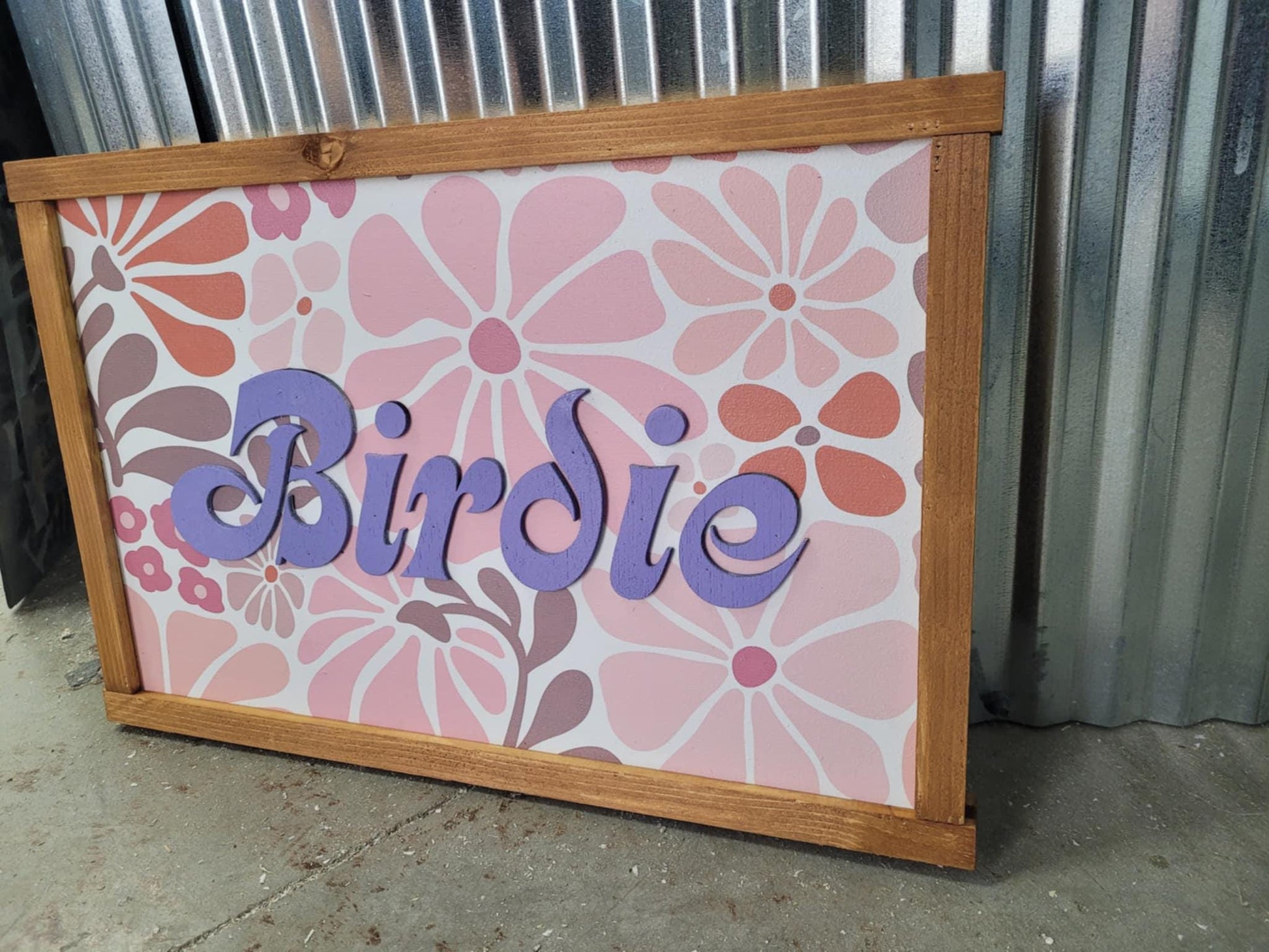 Name Boho Retro Flower Wood Sign Raised Text Large Printed Bedroom Hanging Pink Purple Decor Nursery Playroom Girl Toddler Baby