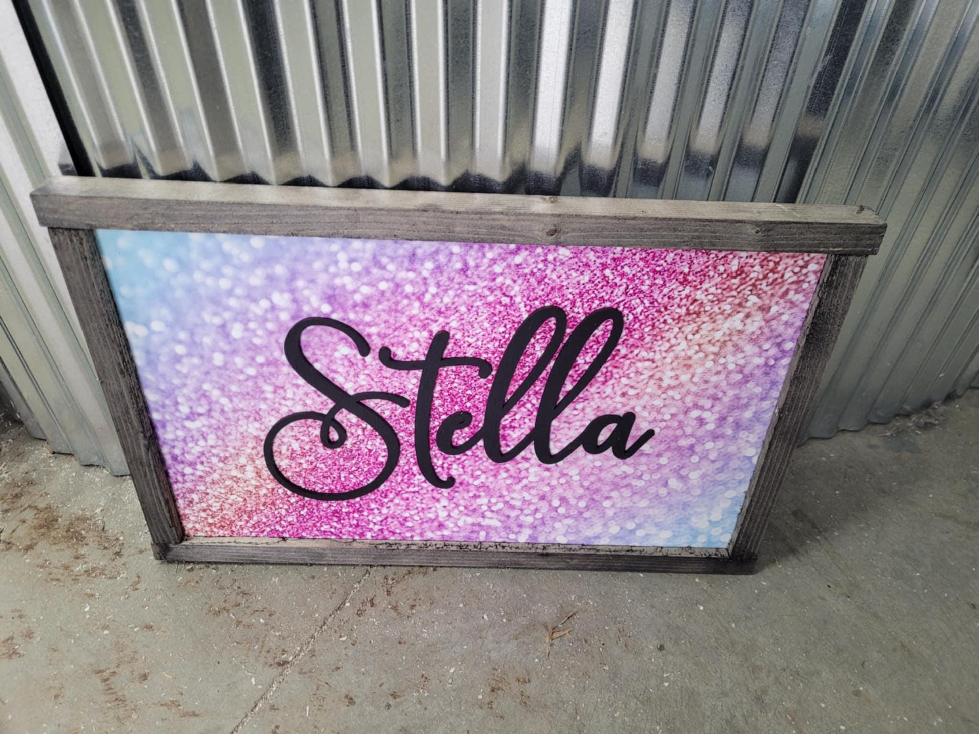 Name Glitter Unicorn Space Wood Sign Raised Text Large Printed Bedroom Hanging Pink Purple Decor Nursery Playroom Girl Toddler Baby