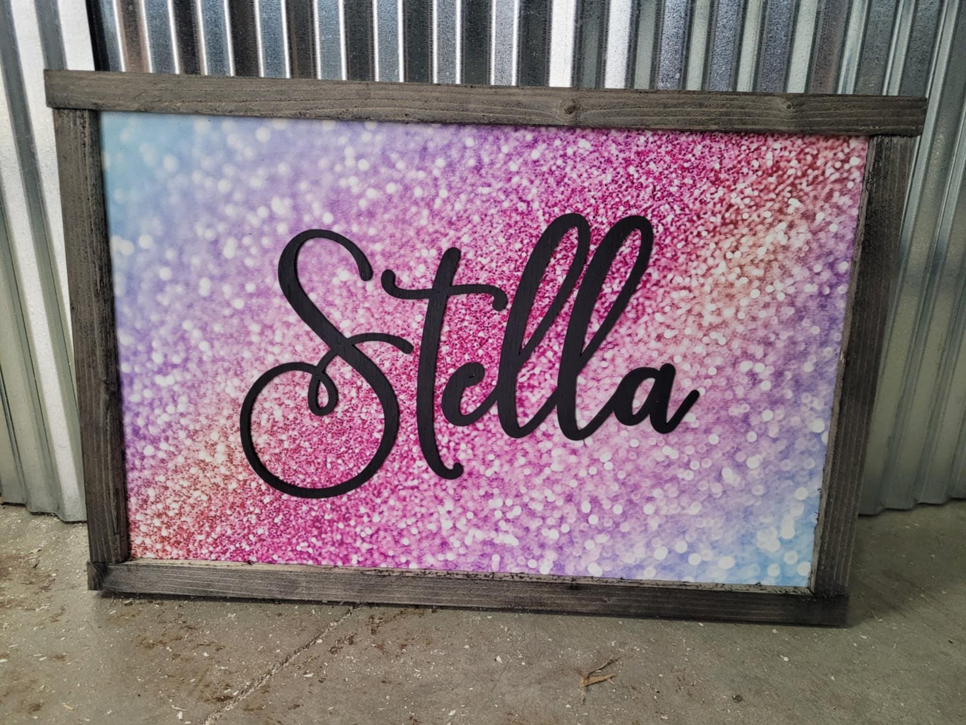 Name Glitter Unicorn Space Wood Sign Raised Text Large Printed Bedroom Hanging Pink Purple Decor Nursery Playroom Girl Toddler Baby