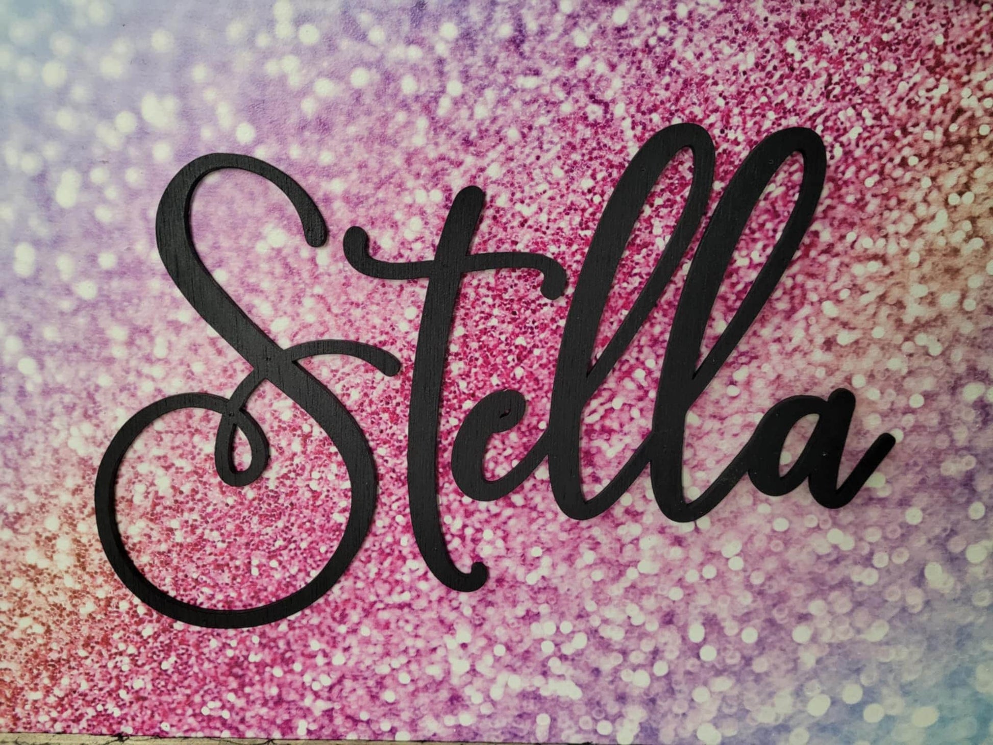 Name Glitter Unicorn Space Wood Sign Raised Text Large Printed Bedroom Hanging Pink Purple Decor Nursery Playroom Girl Toddler Baby