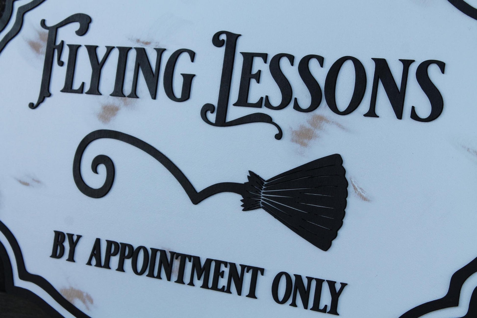 large wood sign Oval 3D Halloween Witch Flying Lesson farmhouse broom distressed holiday salem hocus pocus