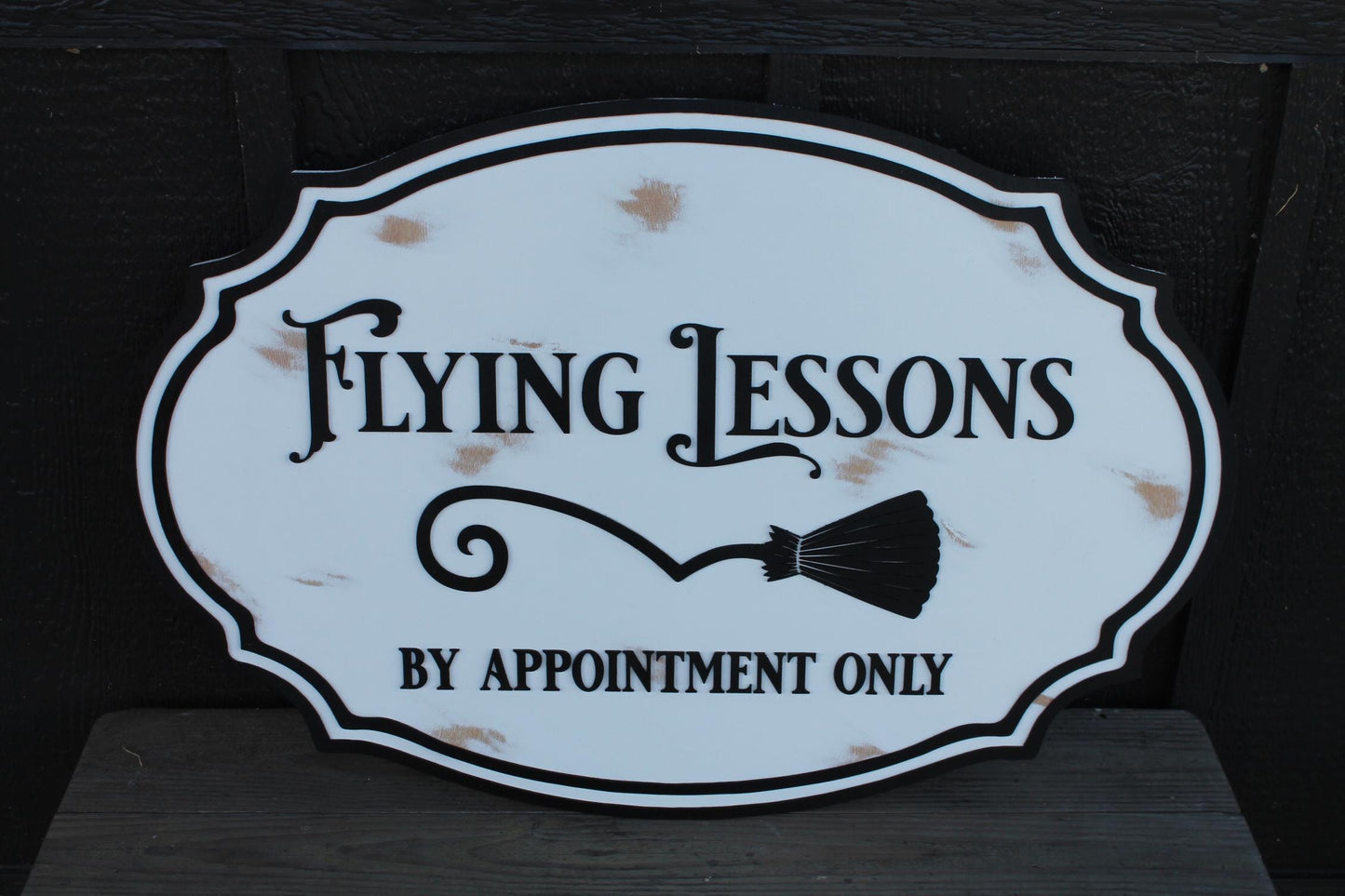large wood sign Oval 3D Halloween Witch Flying Lesson farmhouse broom distressed holiday salem hocus pocus