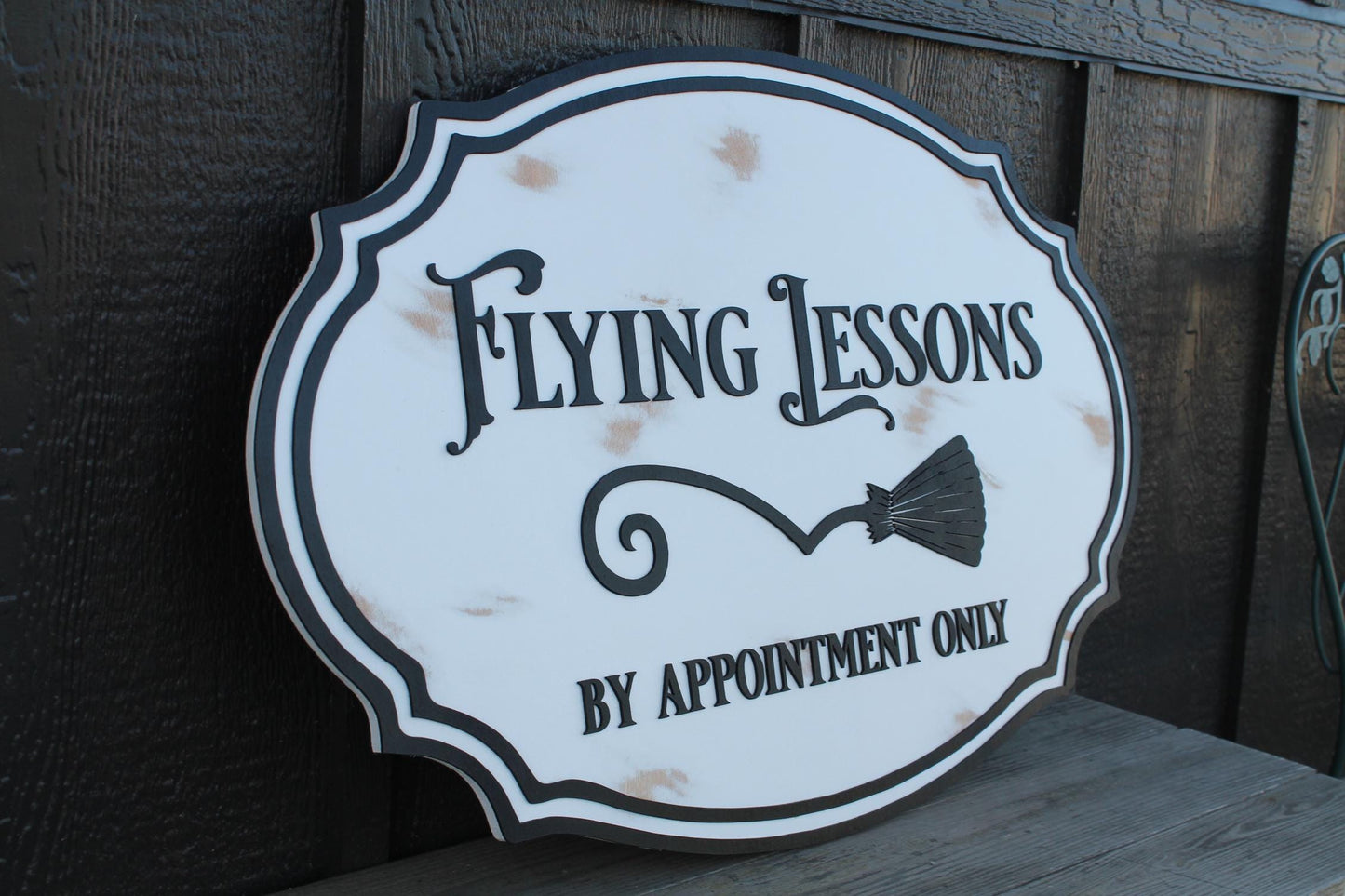large wood sign Oval 3D Halloween Witch Flying Lesson farmhouse broom distressed holiday salem hocus pocus