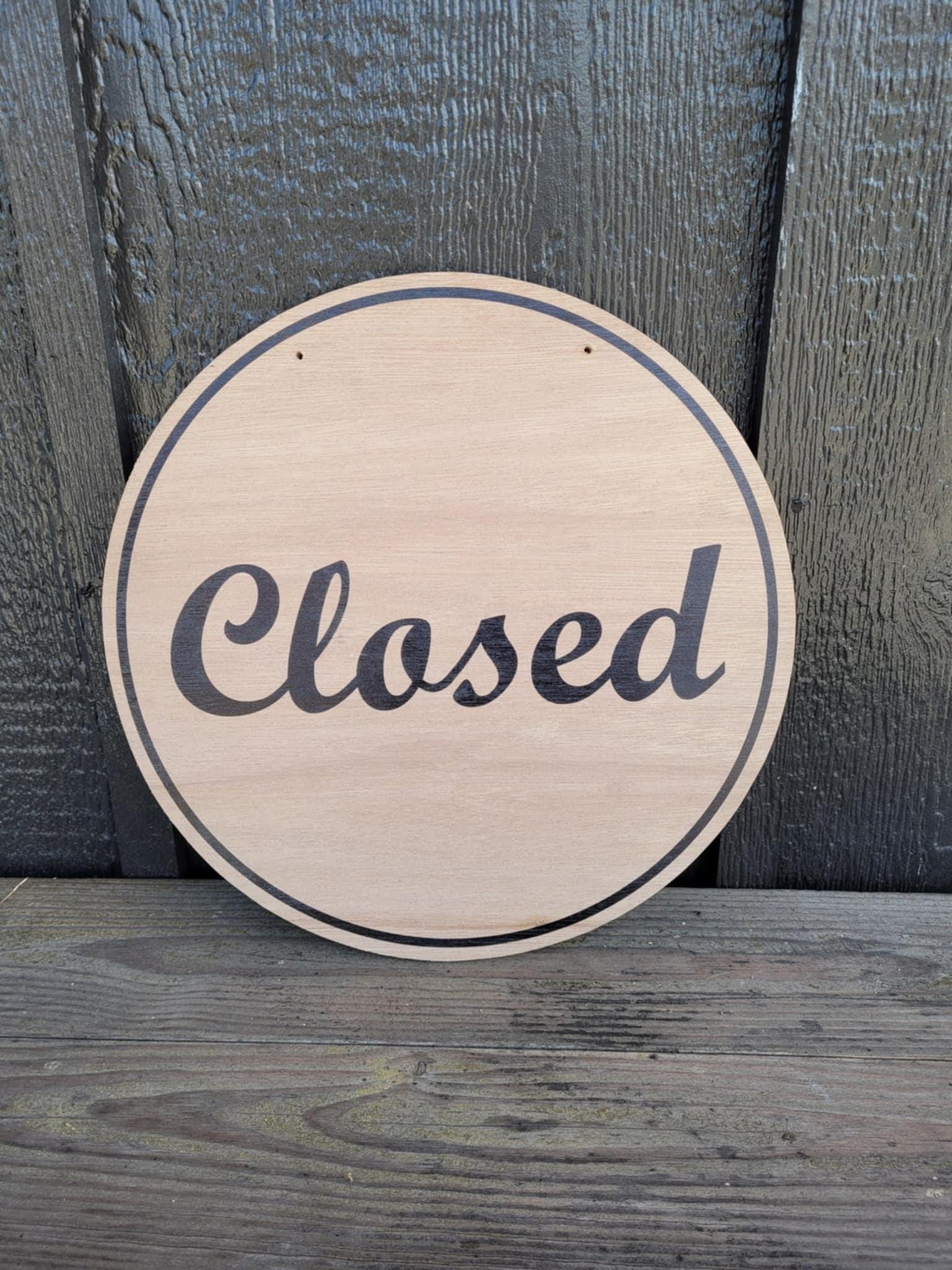 Open Window Hanging Small Business UV Wood Sign Commercial Signage Door Out Front Shop Round Circle Simple Modern Double sided