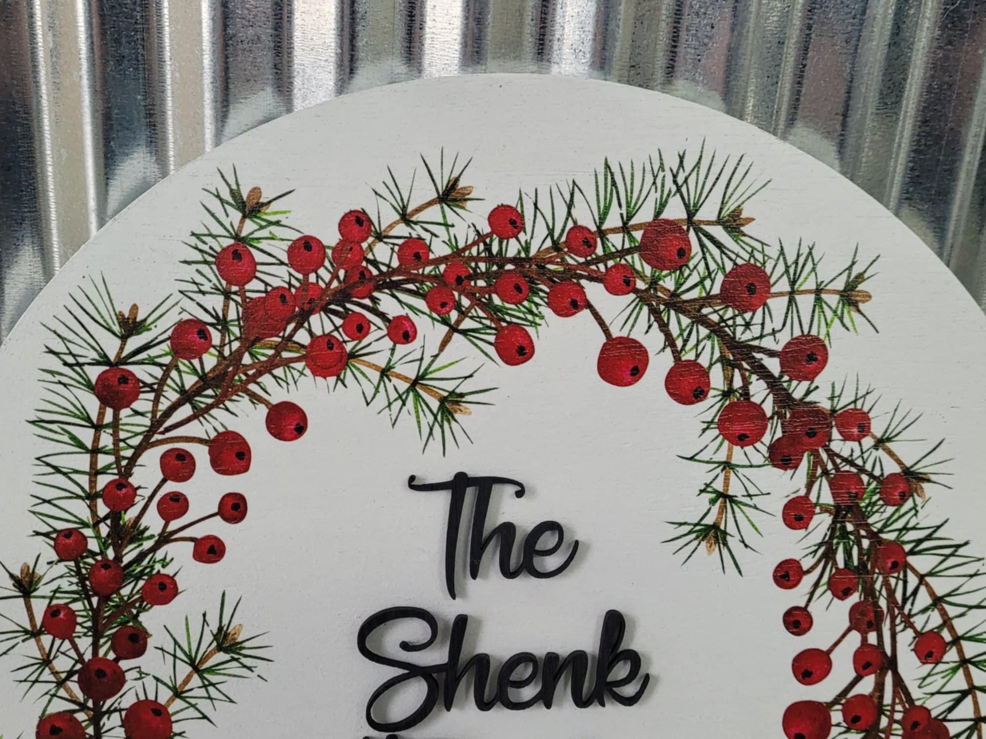 Handmade Custom Wood Sign Your Logo Personalized Hanging Raised Letters Round Printed Image Family Name Berry Christmas Holiday Seasonal