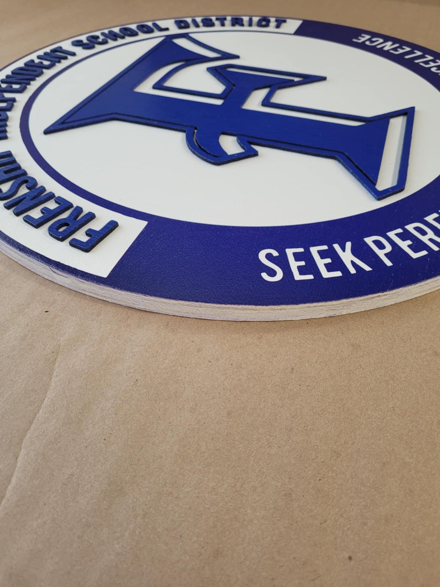 School Excellence Handmade Custom Wooden Sign Logo Personalized Hanging Sign Raised Letters Round Printed Elementary Intermediate District