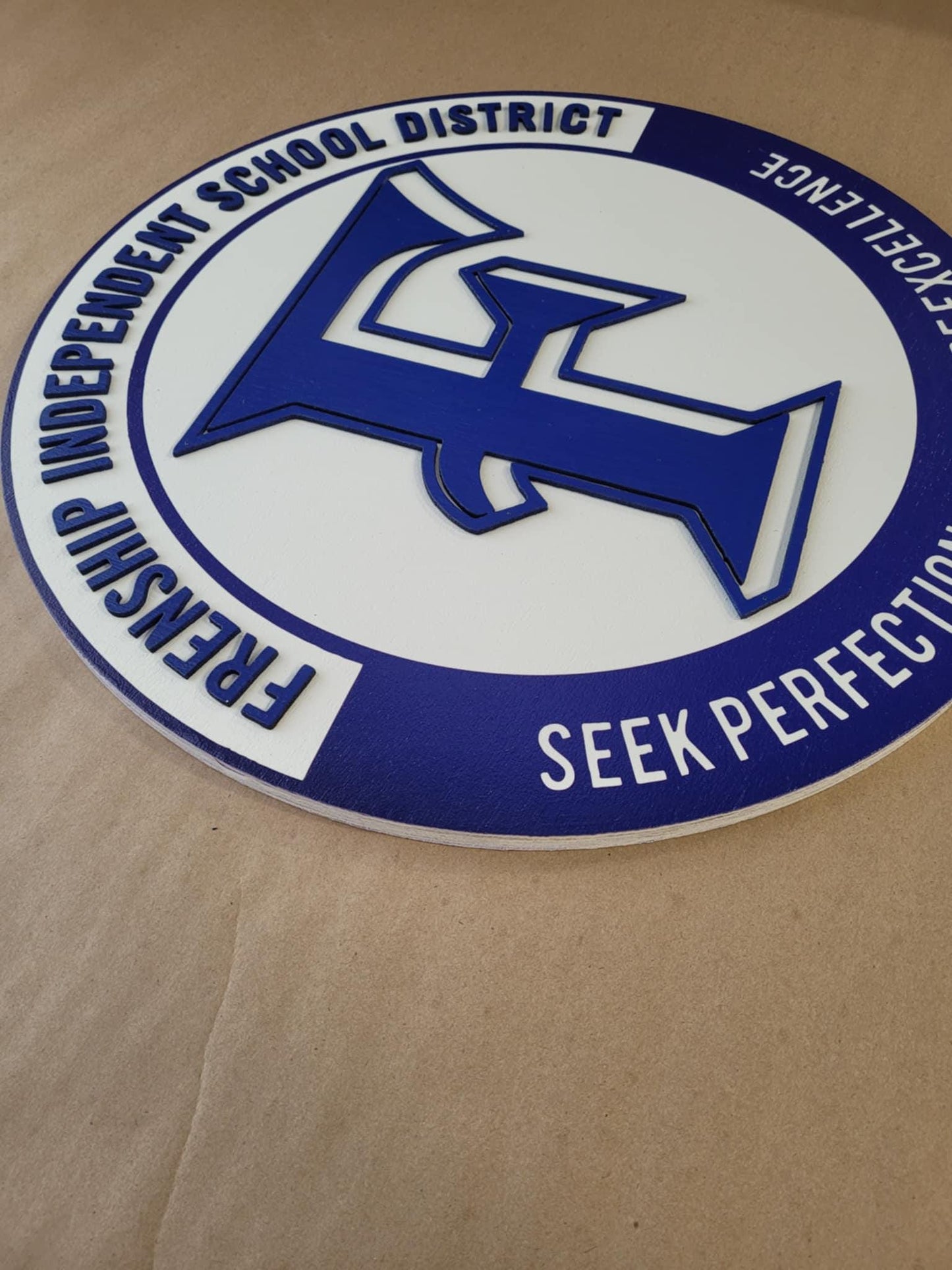 School Excellence Handmade Custom Wooden Sign Logo Personalized Hanging Sign Raised Letters Round Printed Elementary Intermediate District