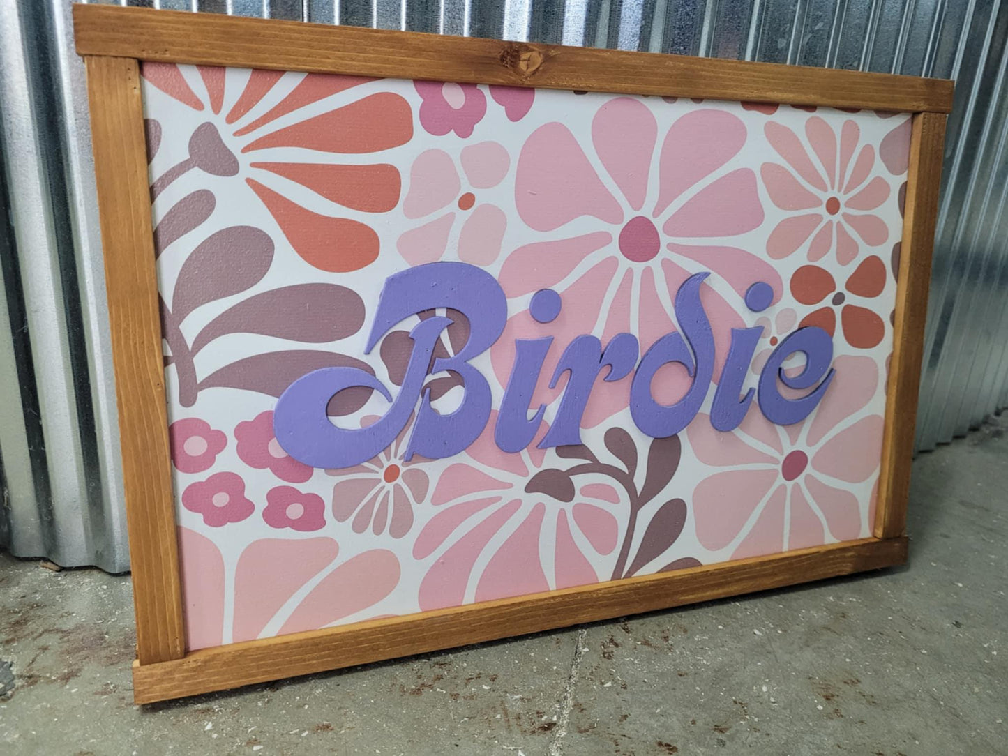 Name Boho Retro Flower Wood Sign Raised Text Large Printed Bedroom Hanging Pink Purple Decor Nursery Playroom Girl Toddler Baby