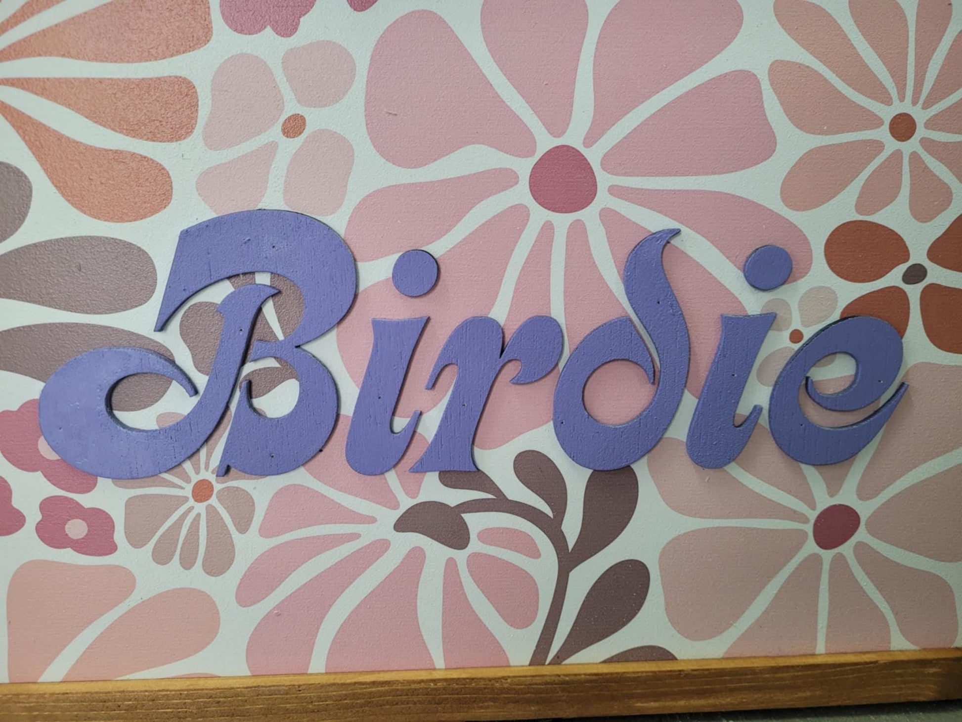 Name Boho Retro Flower Wood Sign Raised Text Large Printed Bedroom Hanging Pink Purple Decor Nursery Playroom Girl Toddler Baby