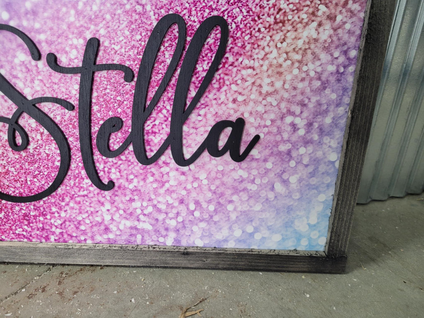Name Glitter Unicorn Space Wood Sign Raised Text Large Printed Bedroom Hanging Pink Purple Decor Nursery Playroom Girl Toddler Baby