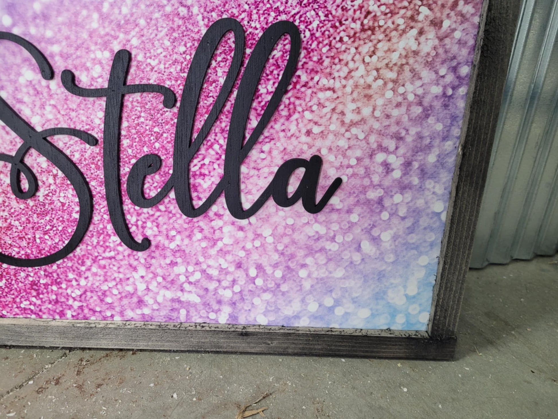 Name Glitter Unicorn Space Wood Sign Raised Text Large Printed Bedroom Hanging Pink Purple Decor Nursery Playroom Girl Toddler Baby