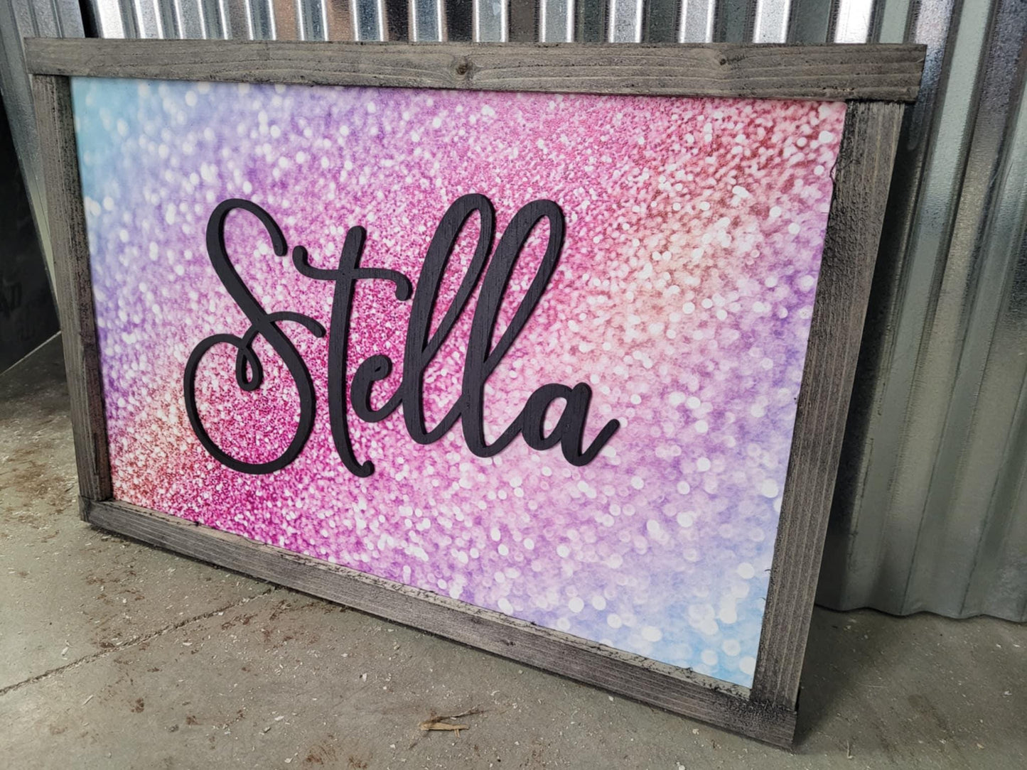 Name Glitter Unicorn Space Wood Sign Raised Text Large Printed Bedroom Hanging Pink Purple Decor Nursery Playroom Girl Toddler Baby