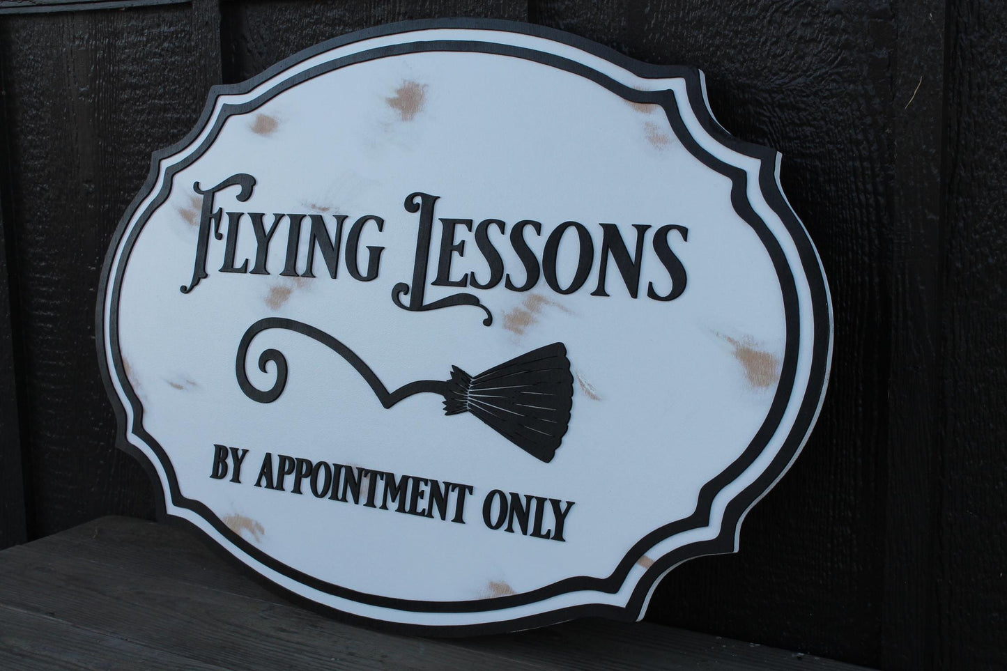 large wood sign Oval 3D Halloween Witch Flying Lesson farmhouse broom distressed holiday salem hocus pocus
