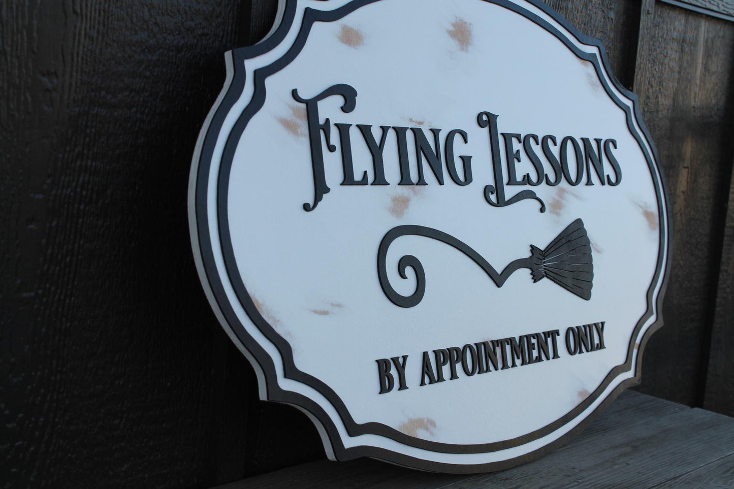 large wood sign Oval 3D Halloween Witch Flying Lesson farmhouse broom distressed holiday salem hocus pocus