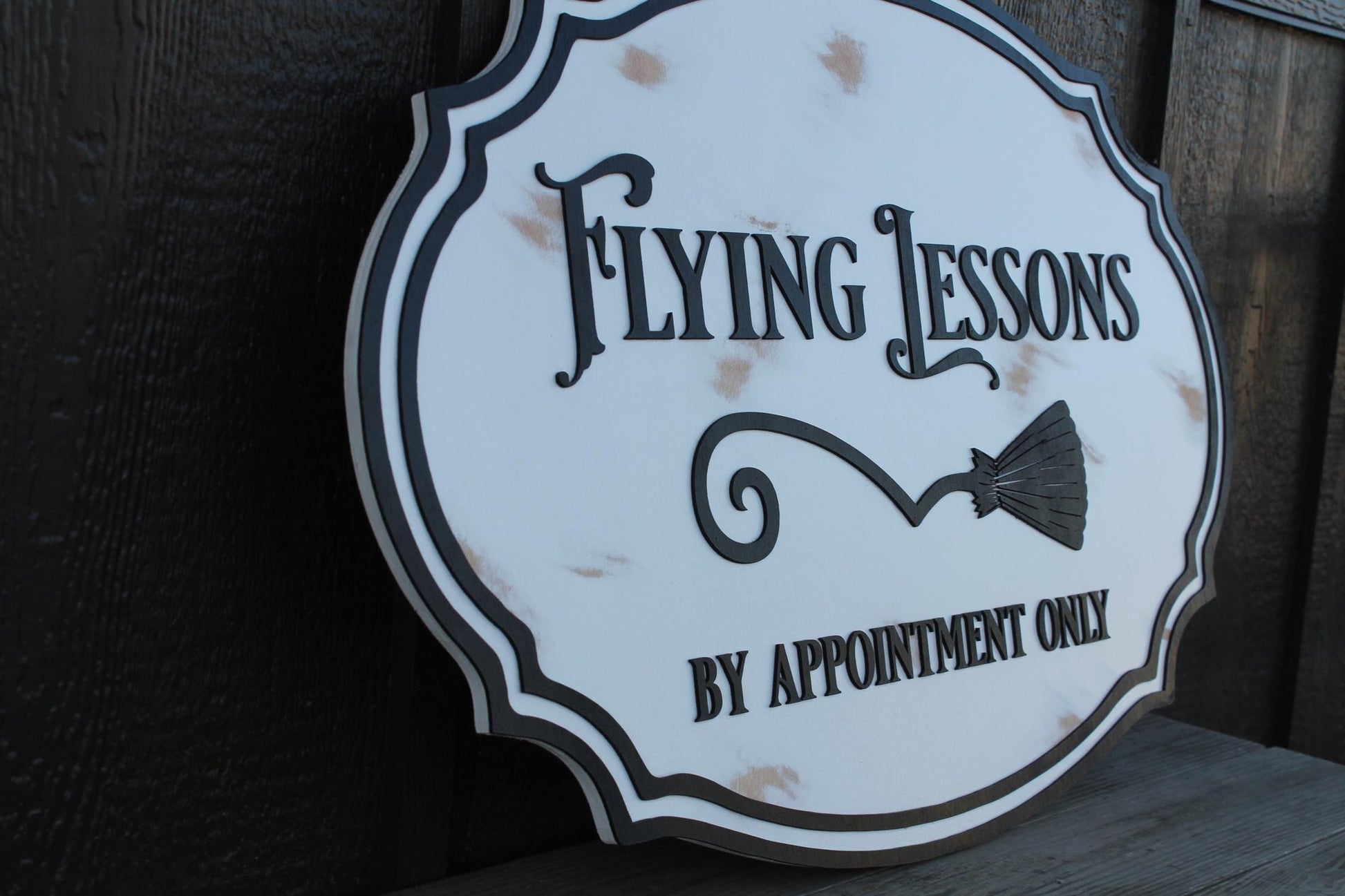 large wood sign Oval 3D Halloween Witch Flying Lesson farmhouse broom distressed holiday salem hocus pocus