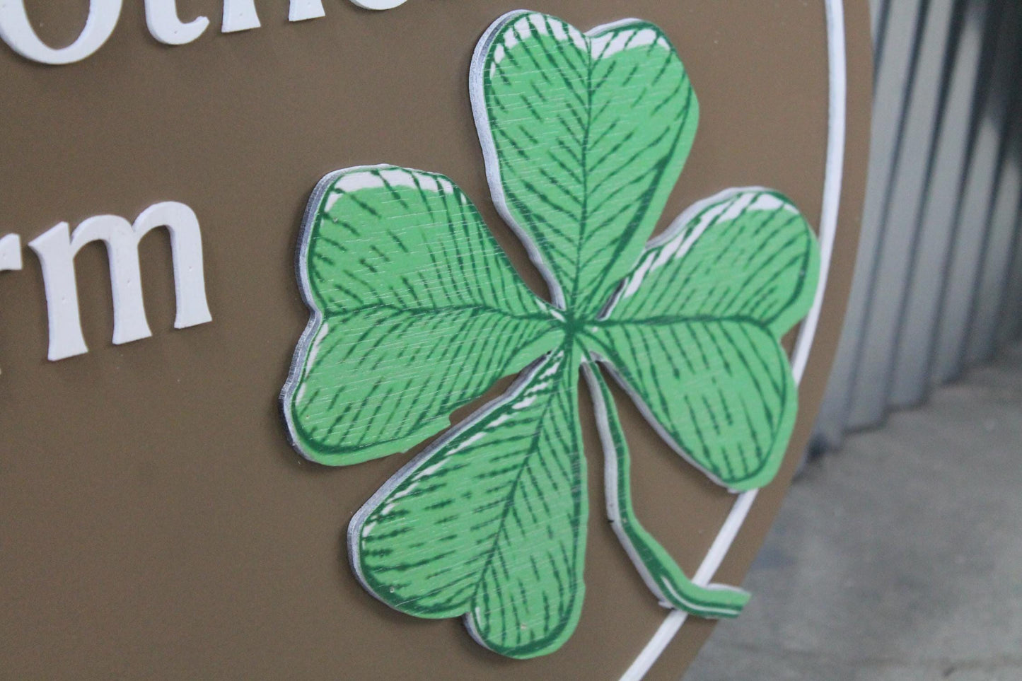 Handmade Custom Family Farm Wood Sign Your Logo Personalized Hanging Raised Letters Round Printed Image Shamrock St.Patrick Holiday Seasonal