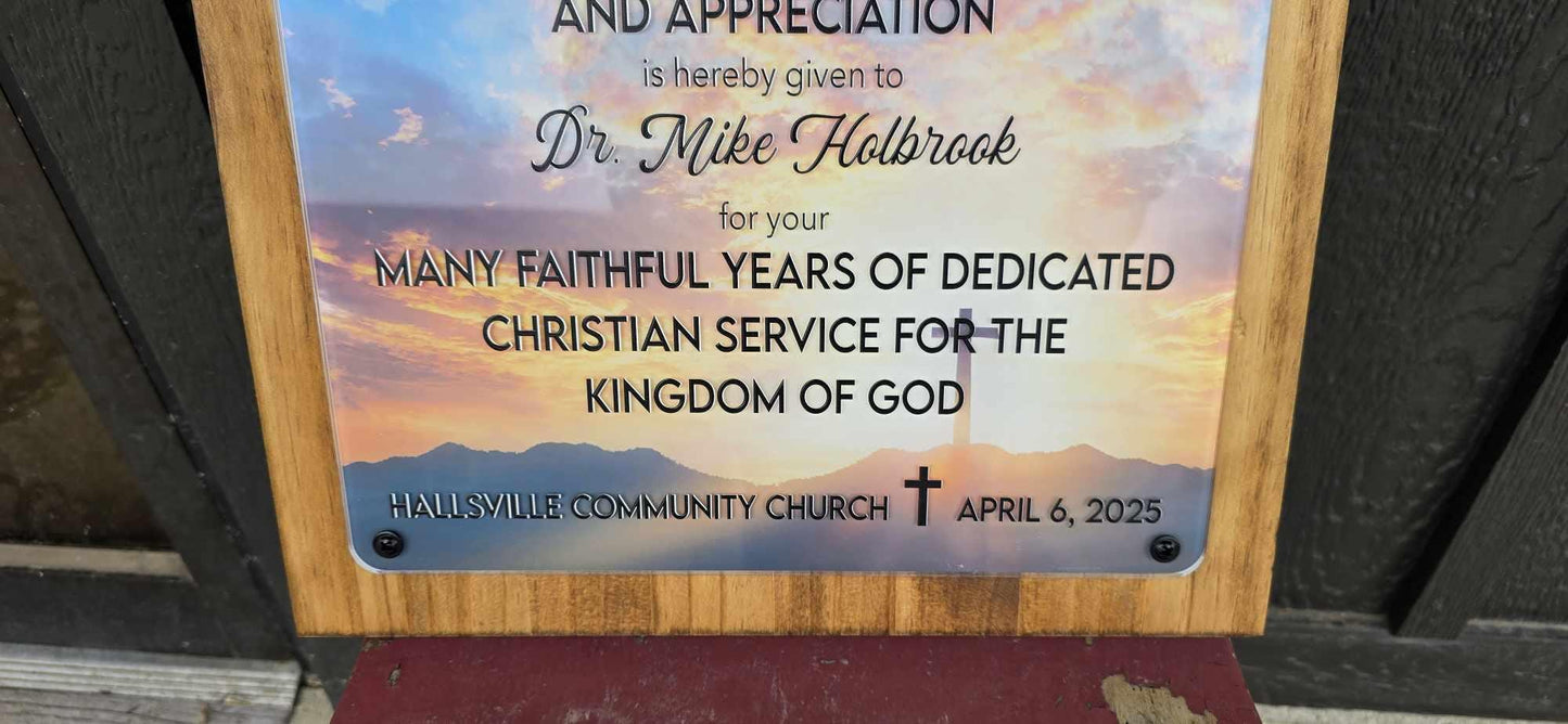 Plaque Thank you Service Retirement Printed Acrylic Wood Gift Recognition Appreciation Sign