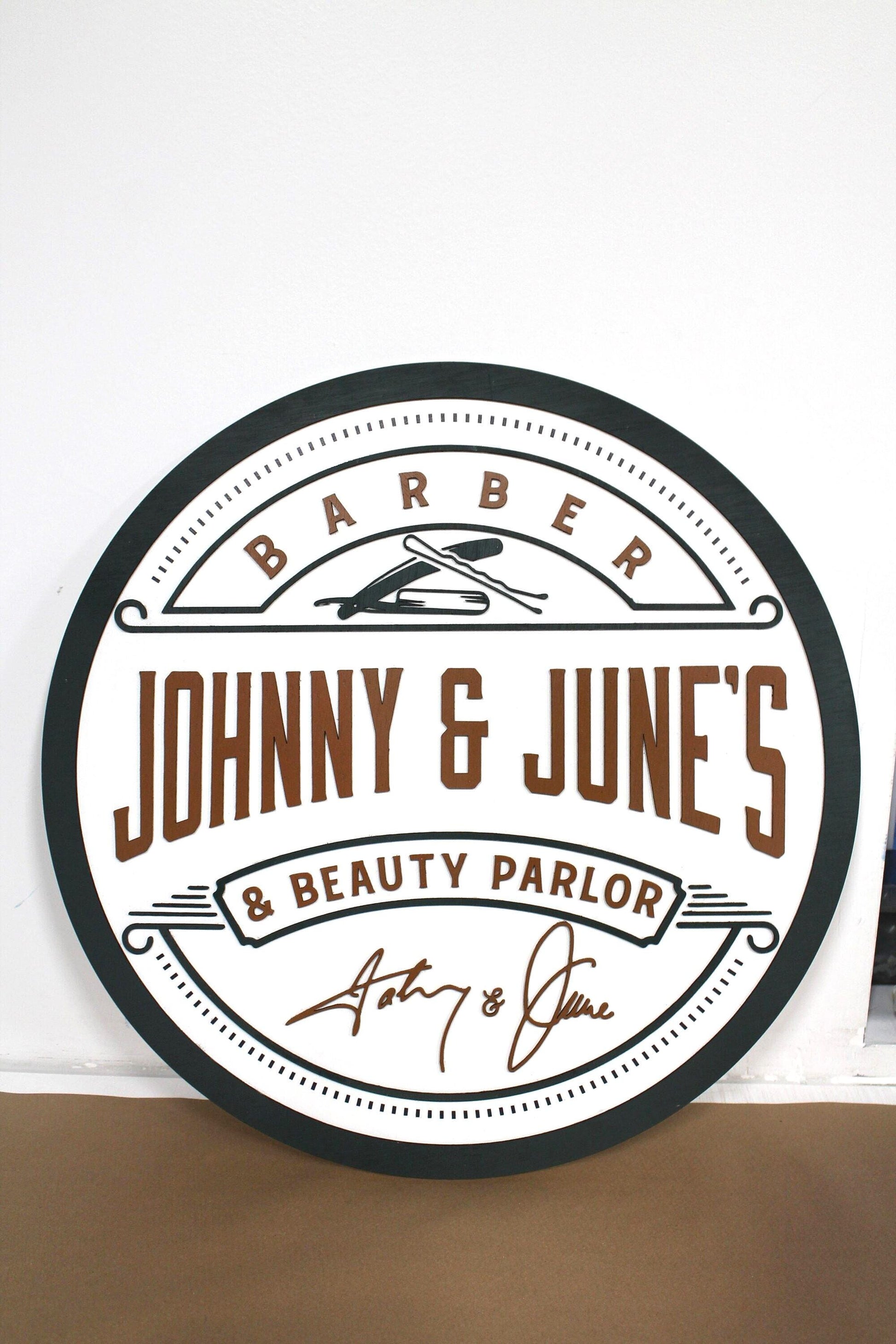 Beauty and Barber Bobby pin Razor Salon Parlor Custom Sign Round Commerical Signage Single Double Sided Made to Order Logo Wooden Handmade