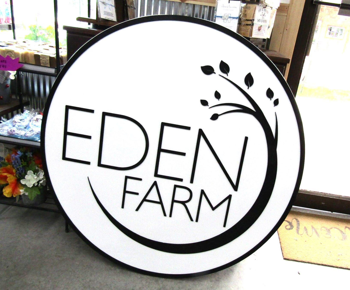 Custom Wooden Sign Eden Tree of Life Personalized Logo Round Made to Order Logo Circle Handmade Raised Text Home