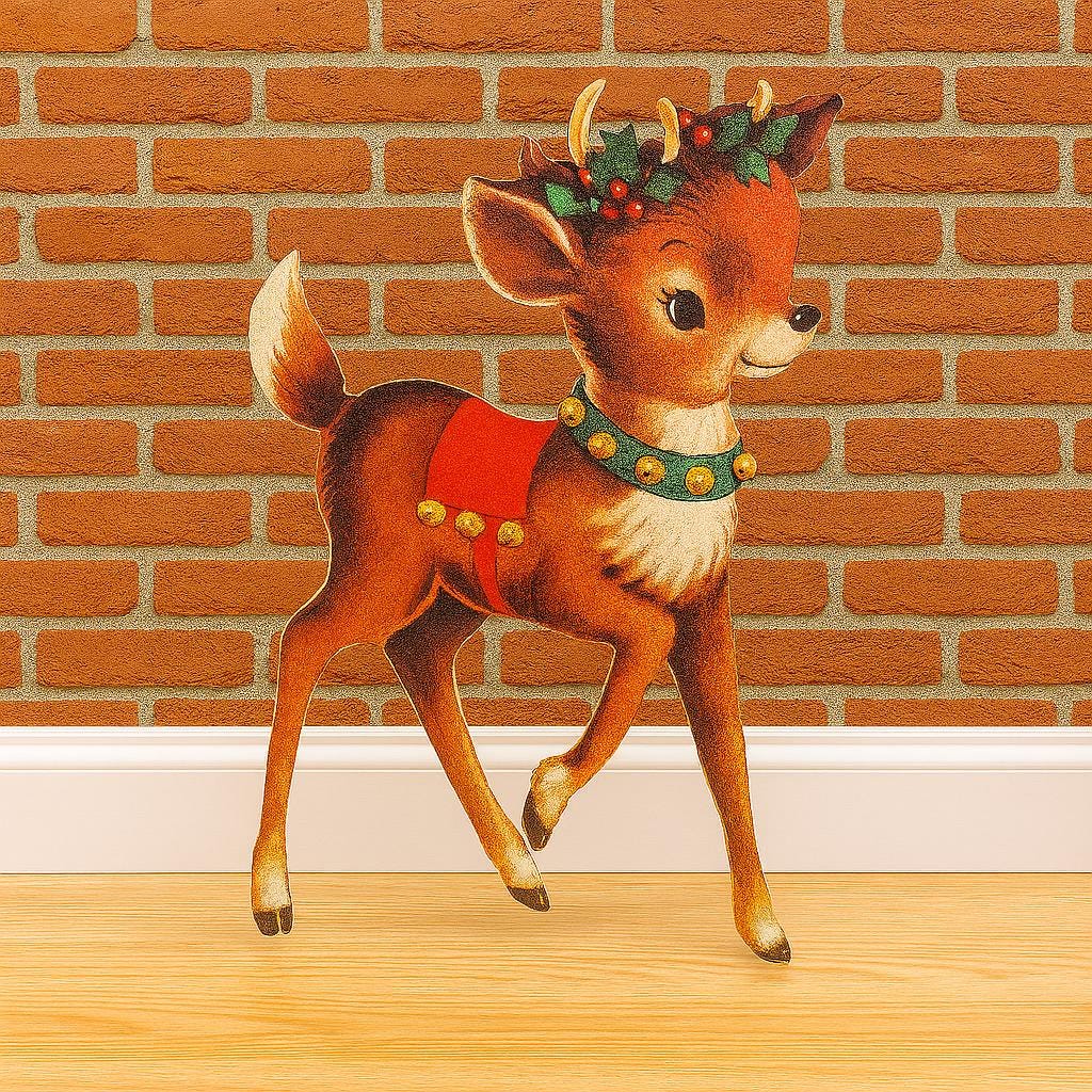 Vintage Yard Art PVC Reindeer Baby Holly Bells Yard Decor Christmas Outdoor Weather Proof Printed image Yard Decor