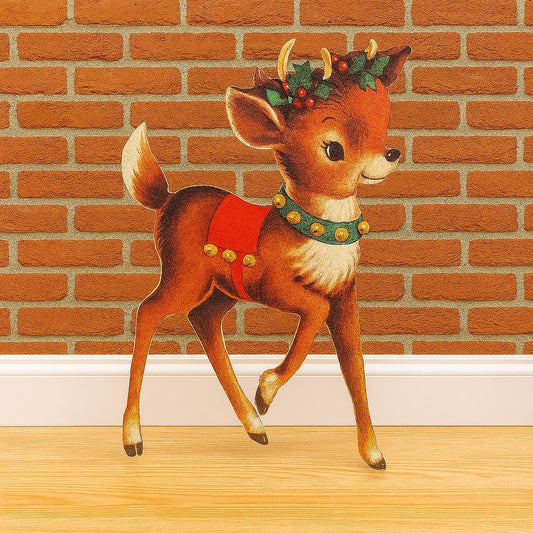 Vintage Yard Art PVC Reindeer Baby Holly Bells Yard Decor Christmas Outdoor Weather Proof Printed image Yard Decor