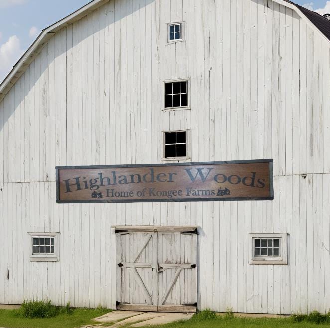 Large Custom Farm Sign Highlander Woods Tractor Over-sized Rustic Business Logo Wood Laser Cut Out 3D Extra Large Sign Footstepsinthepast