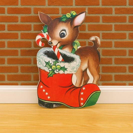 Vintage Yard Art PVC Reindeer Baby Santas boot Candy Cane Christmas Outdoor Weather Proof Printed image Yard Decor