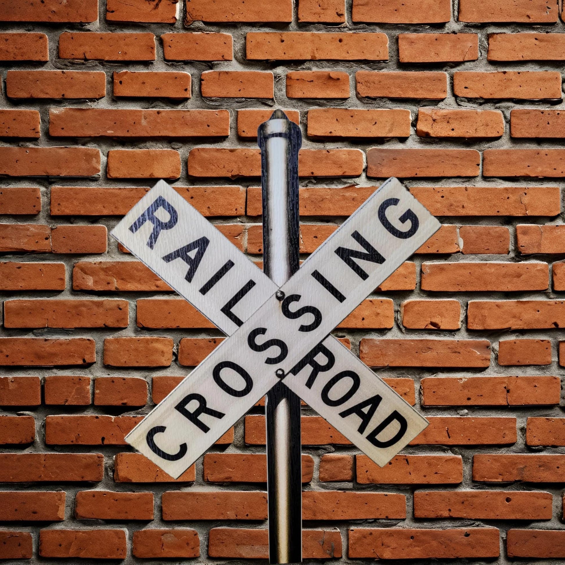 Contour Cut Rail Road Crossing Large Outdoor Weather Proof PVC Textured Woodgrain Train Cross X Caution Slow Beware Railroad Tracks