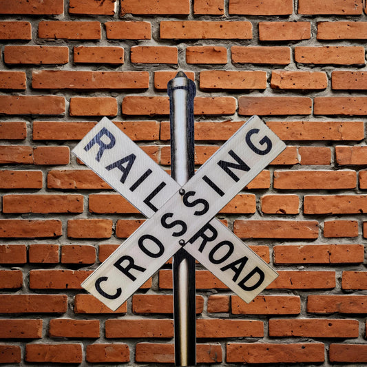 Contour Cut Rail Road Crossing Large Outdoor Weather Proof PVC Textured Woodgrain Train Cross X Caution Slow Beware Railroad Tracks