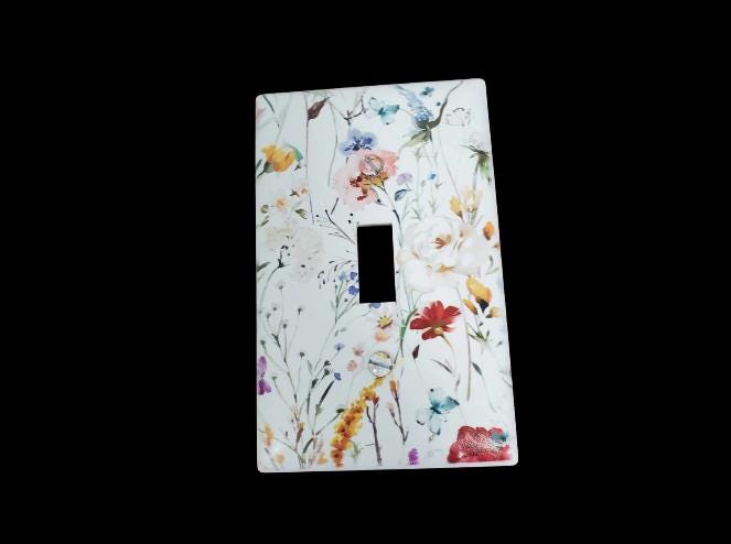 Floral Flowers Botany Spring Printed in Color Light Switch Cover Plate Durable Baby Room Kids Room Decorative Decor
