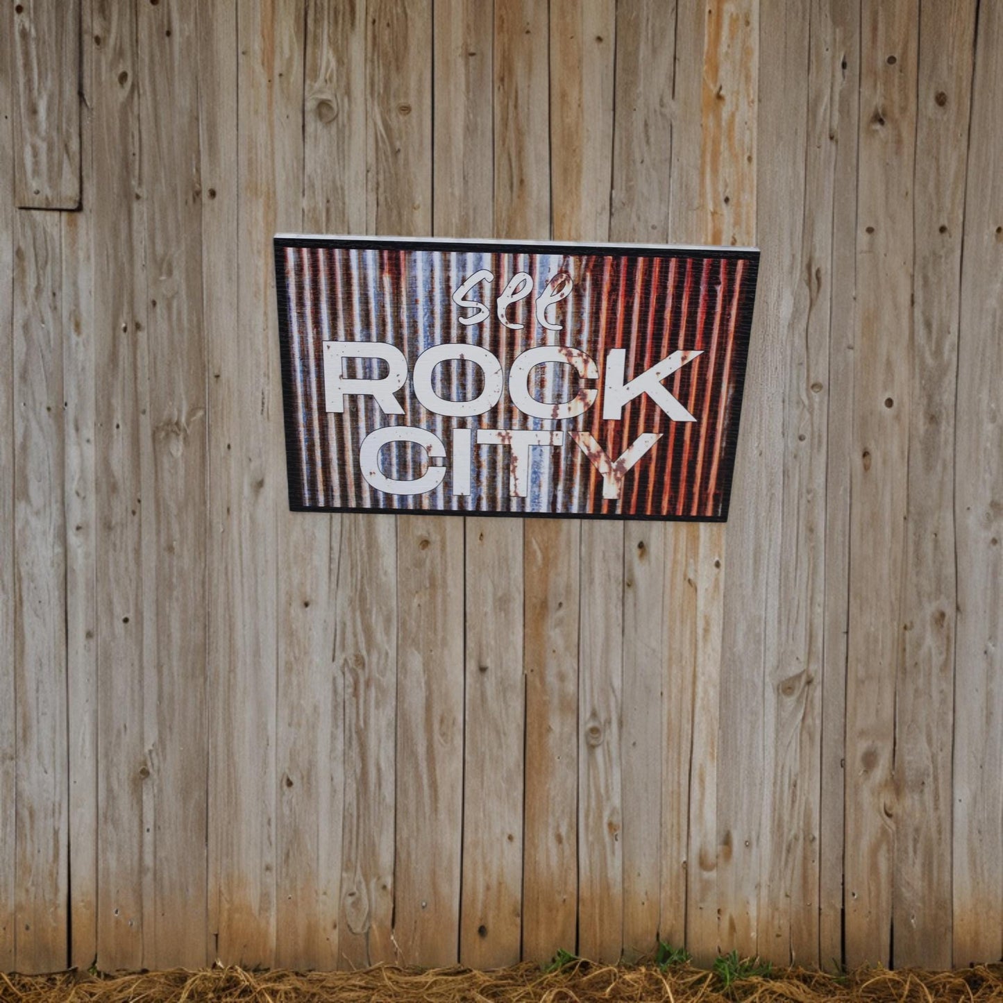 See Rock City Faux Metal UV Print Hanging Decorative Rustic Sign Country Pretty Outdoor Decor House PVC Square