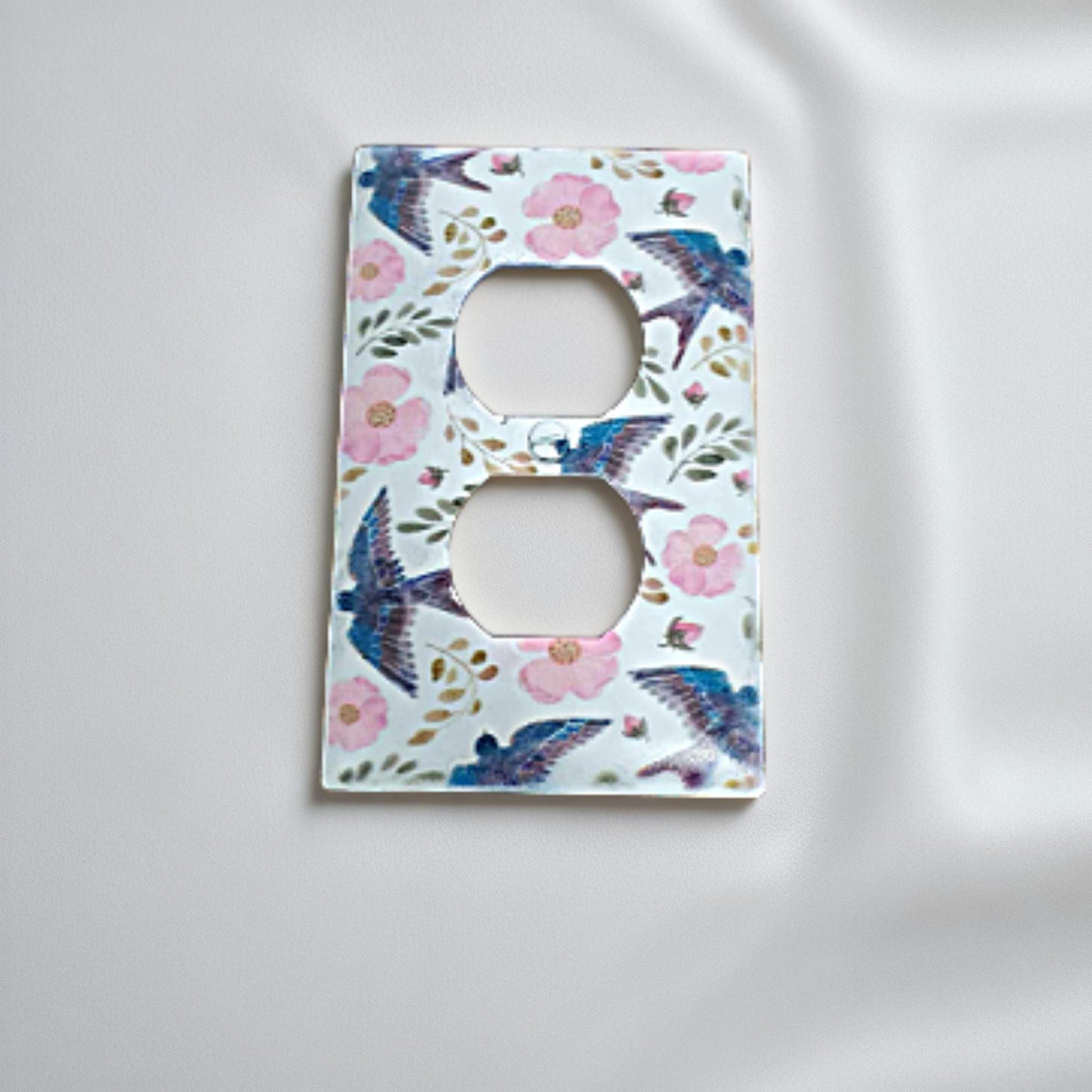 Blue Bird Swallow Floral Flowers Spring Printed in Color Light Switch Cover Plate Durable Baby Room Kids Room