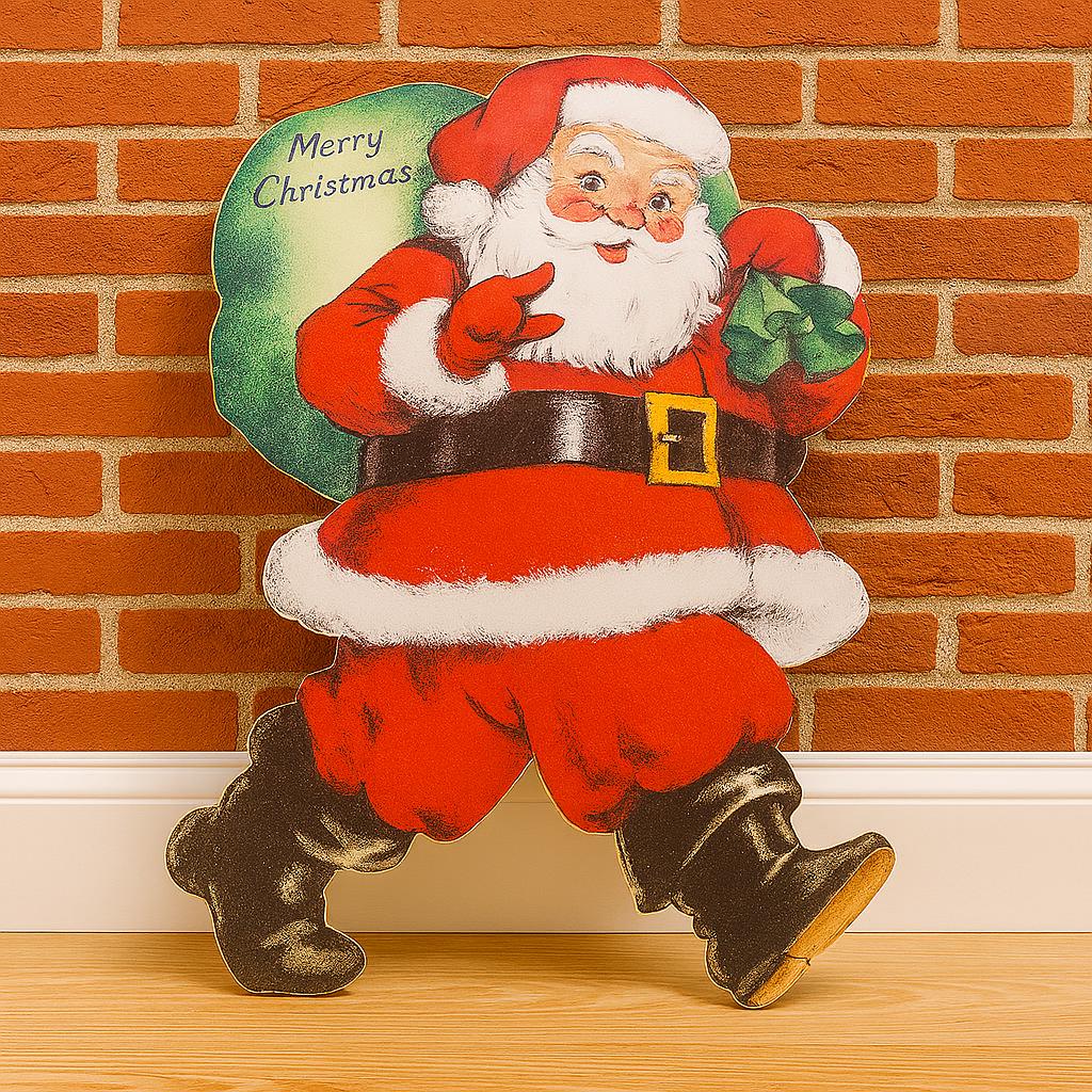 Vintage Yard Art PVC Winter Santa Merry Christmas Bag of Toys Yard Sign Decorations Yard Decor Christmas Outdoor Weatherproof Printed image