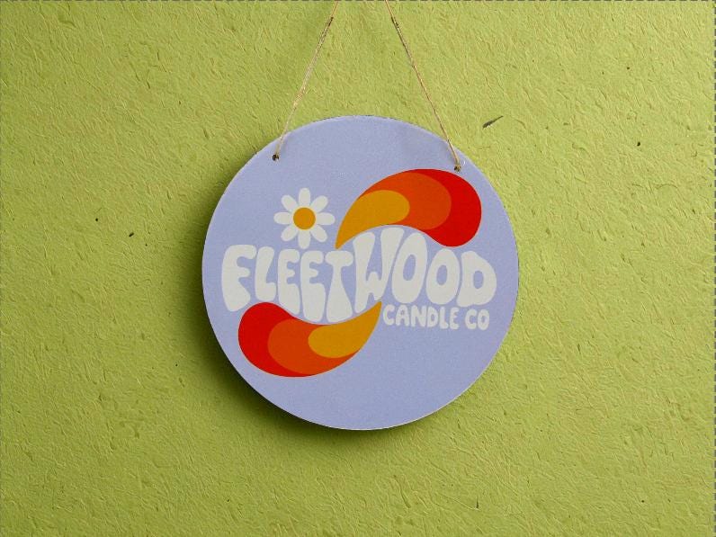 Groovy Fleetwood Candle Co Custom Round Lightweight Business Small Shop Printed On Wood Floral Your Logo Circle Booth Vendor Table Wall Sign