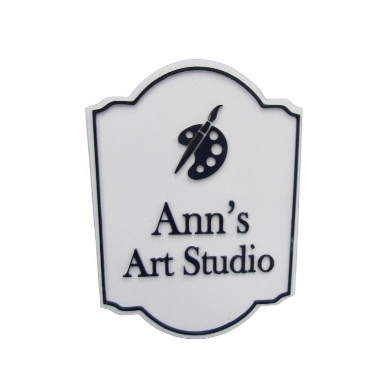 Art Studio Paint Brush Pallette Custom Personalized Contoured Signage Shop Business Sign Wooden Handmade 3D Raised Text Logo Minimalist