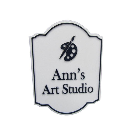 Art Studio Paint Brush Pallette Custom Personalized Contoured Signage Shop Business Sign Wooden Handmade 3D Raised Text Logo Minimalist
