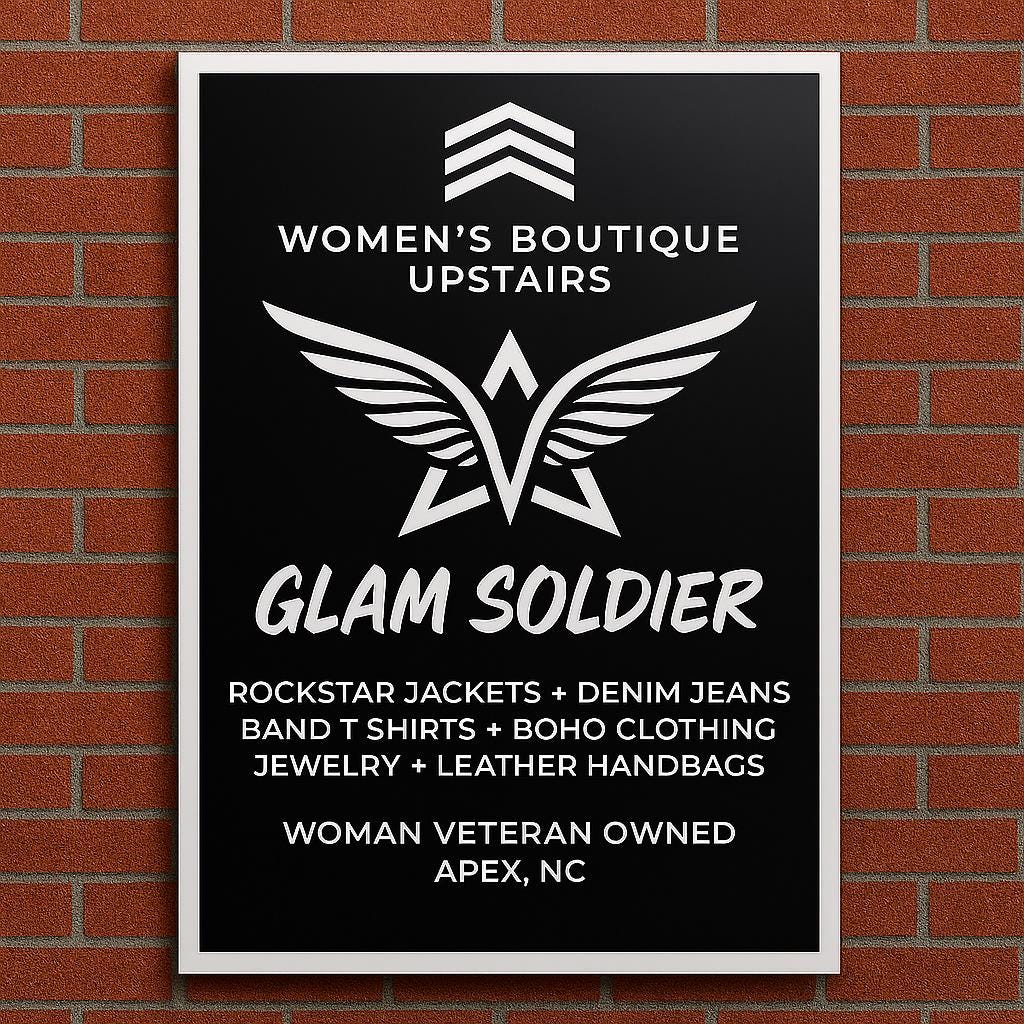 Personalized Womens Boutique Soldier Wooden Handmade Commerical Signage Elevated 3d text Black and white Customizable Logo Image Store Front