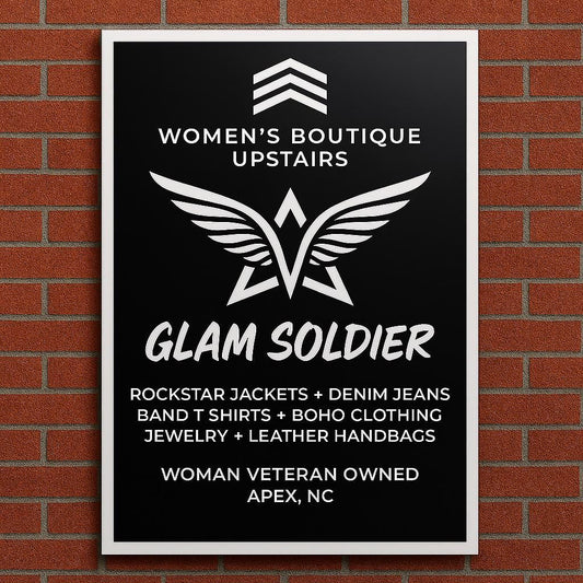 Personalized Womens Boutique Soldier Wooden Handmade Commerical Signage Elevated 3d text Black and white Customizable Logo Image Store Front