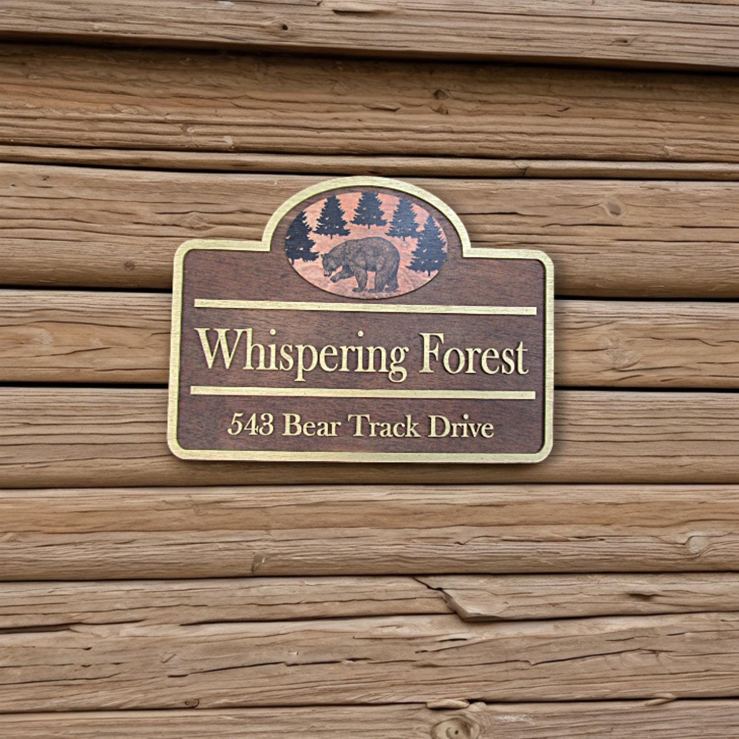 Custom Address Sign Private Drive Bear Cabin Woodsy Pine Trees 3D Raised Contoured Shape Handmade Commerical Signage Directional Wooden