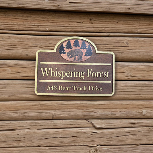Custom Address Sign Private Drive Bear Cabin Woodsy Pine Trees 3D Raised Contoured Shape Handmade Commerical Signage Directional Wooden