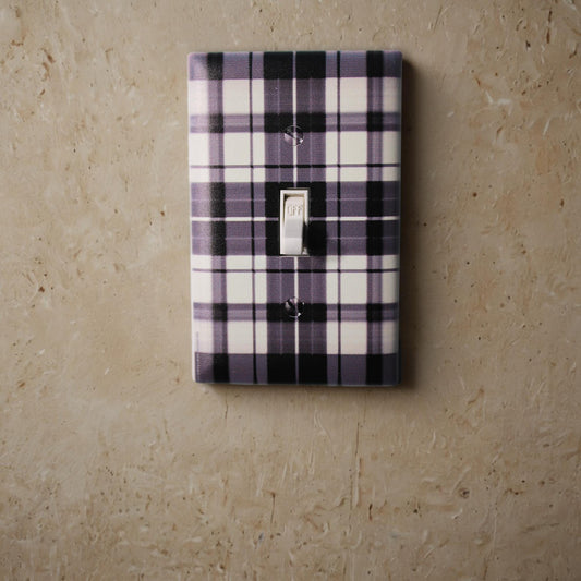 black and white plaid pattern design square shape light switch cover plate farmhouse decor rustic