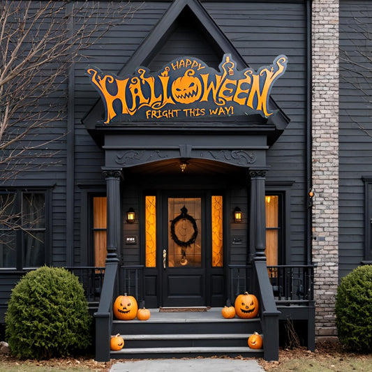 Customizable Text Happy Halloween Jack O Lantern Spooky Forest Black Cat Fright Wooden Decor Fall Autumn Decoration Sign Haunted Grave Yard