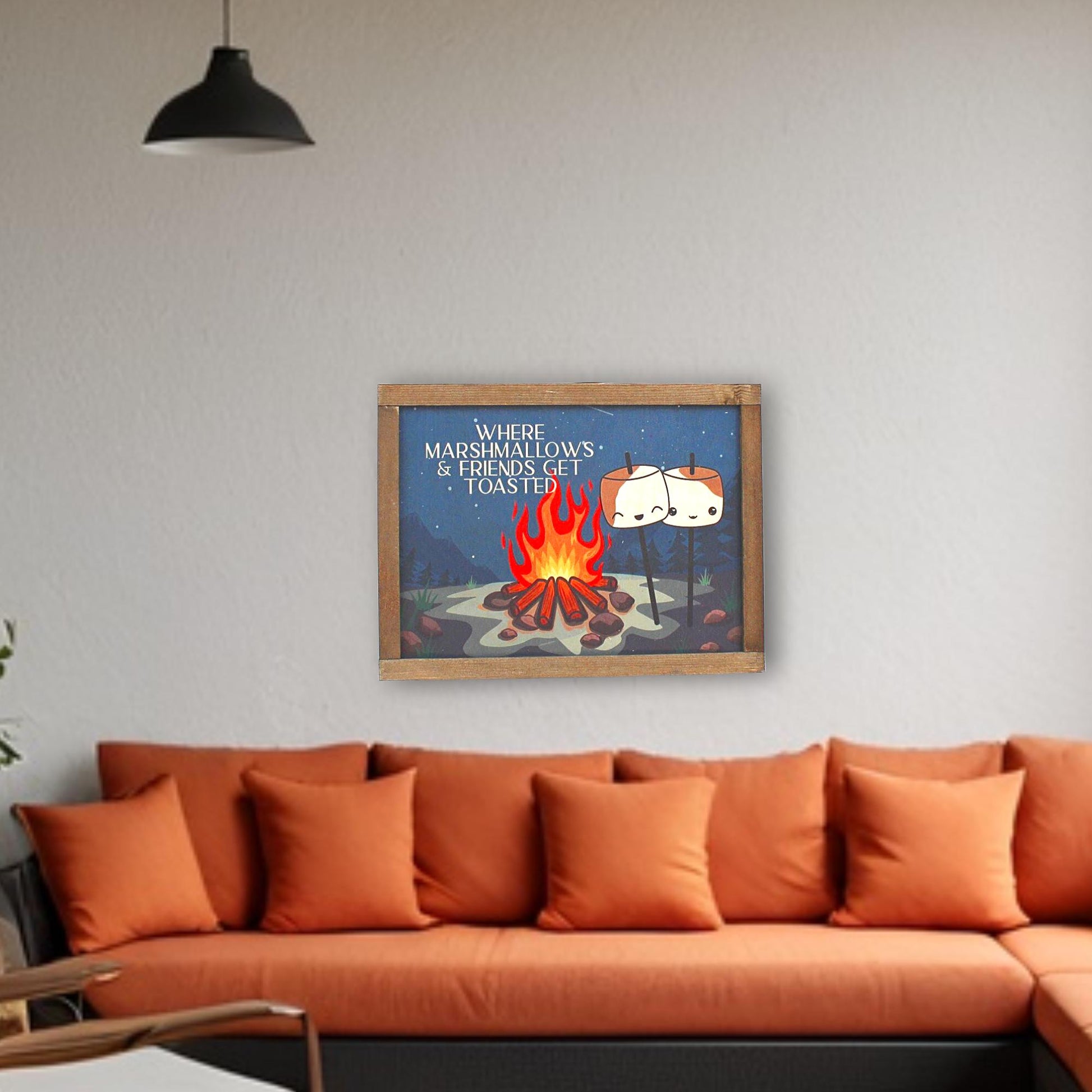 Campfire Sign Where Marshmallows and Friends Get Toasted Wood Sign Cute Kawaii Mellows Camp Fire Bonfire Funny Rustic Wall Art Wood