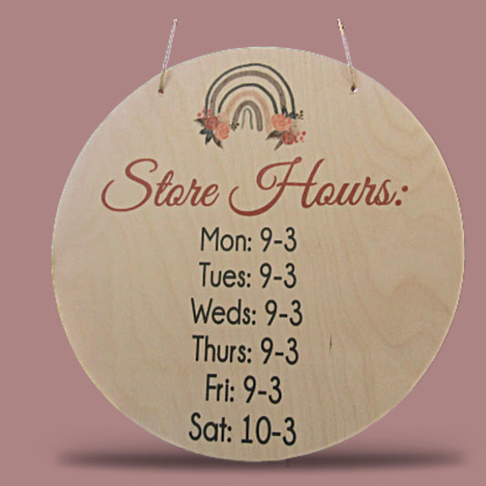 Business Store Hours Sign Commerical Signage Light Weight Small Business Hanging Sign Business Custom Circle Door Sign Color Wood Print
